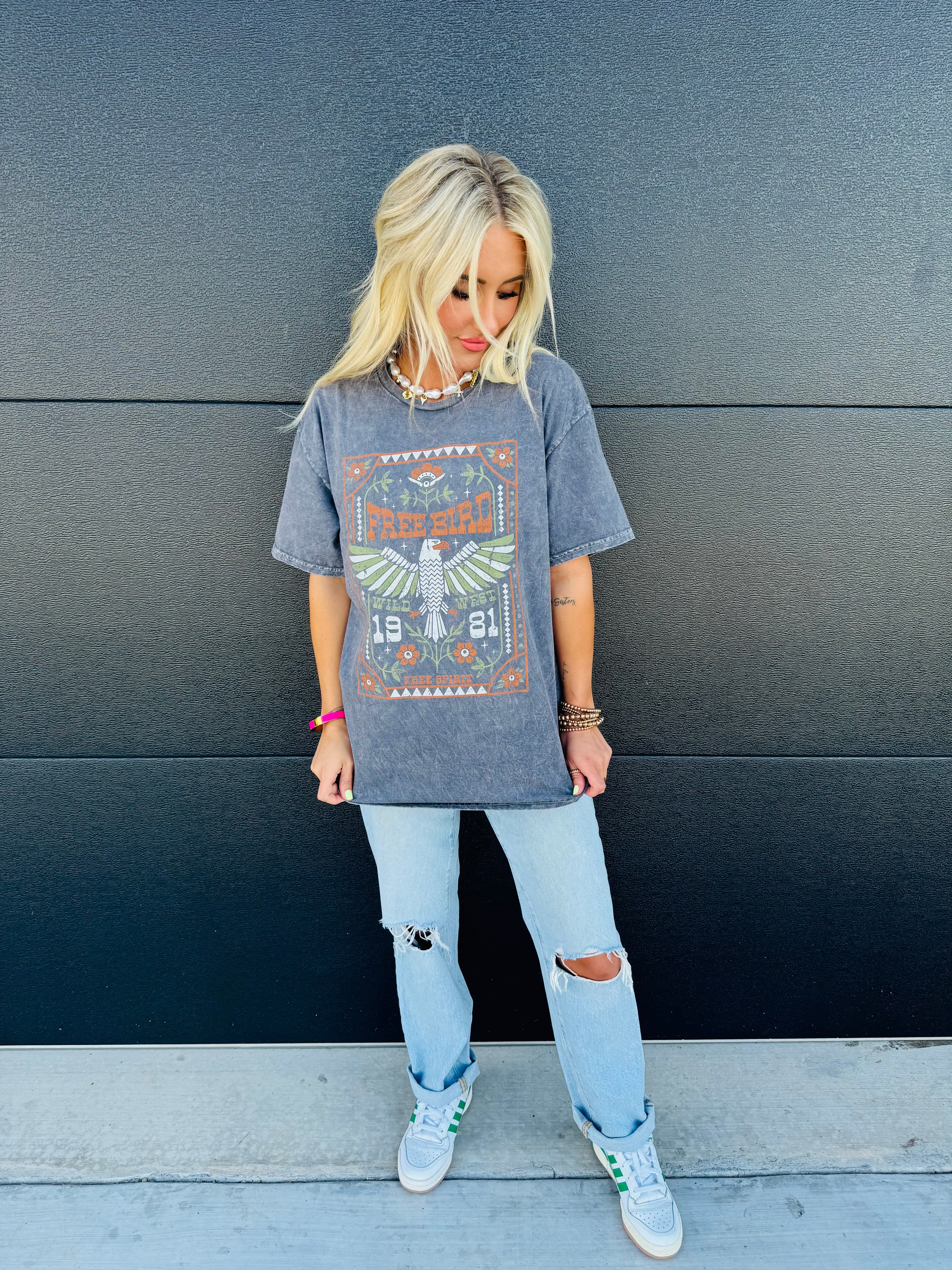 FREE BIRD MINERAL WASHED TEE - Tops
