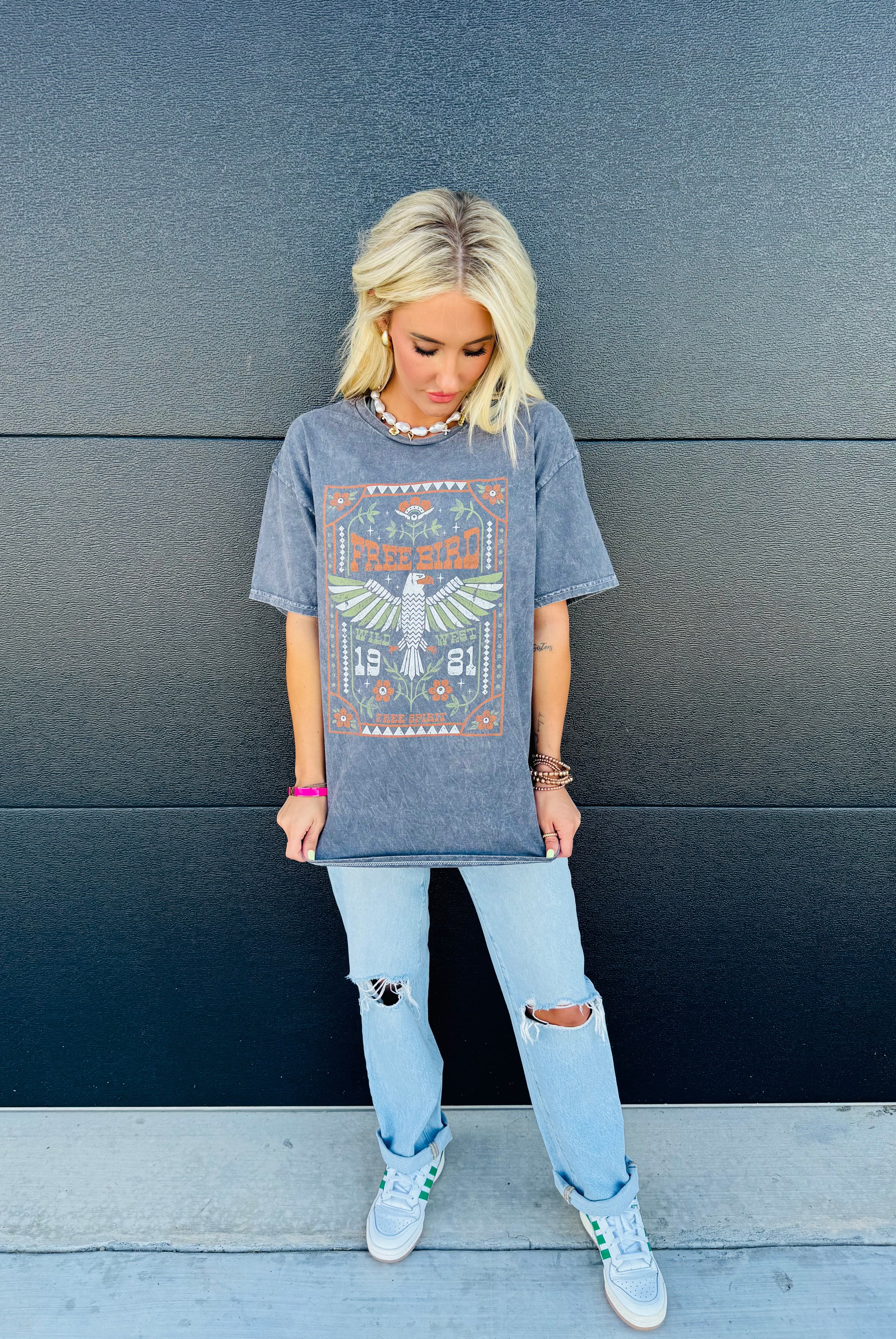 FREE BIRD MINERAL WASHED TEE - Tops