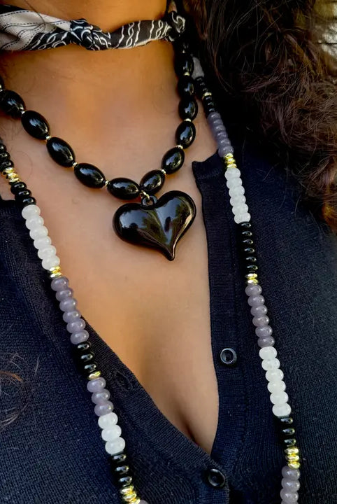 GEMELLI ROXIE BEADED STATEMENT NECKLACES- Green Pink and Black - Black - Necklaces