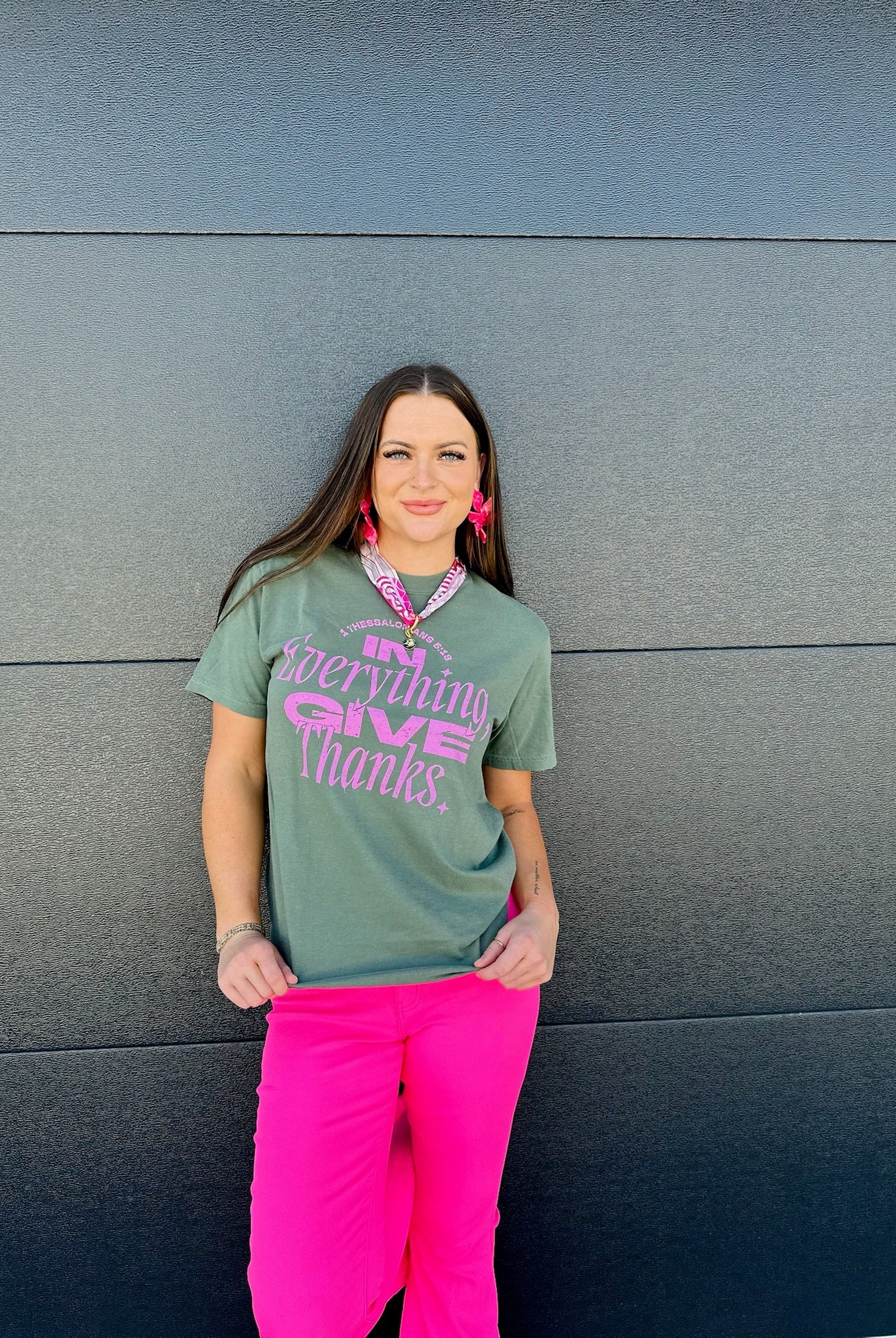 GIVE THANKS COMFORT COLORS TEE- MOSS - Tops