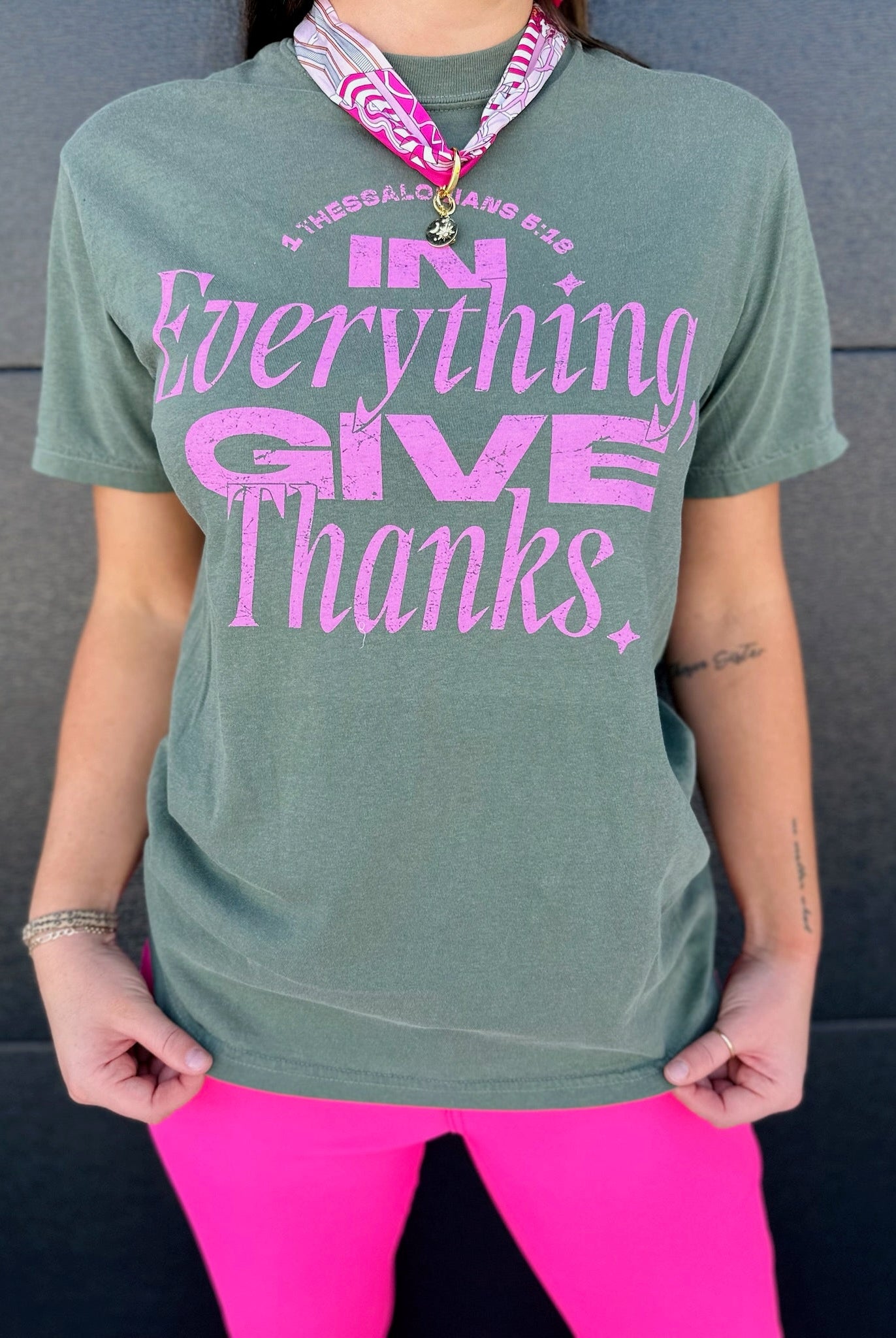 GIVE THANKS COMFORT COLORS TEE- MOSS - Tops