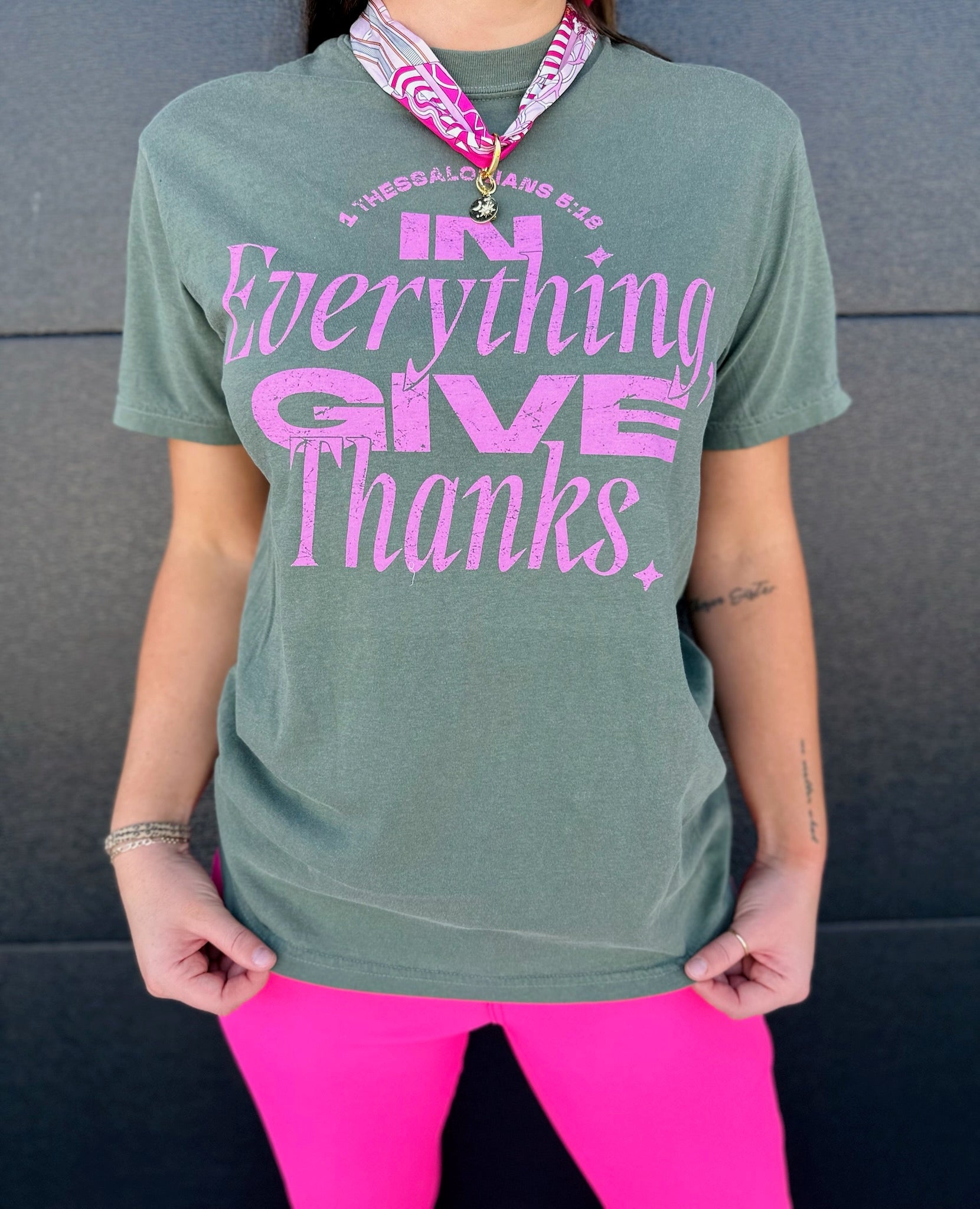 GIVE THANKS COMFORT COLORS TEE- MOSS - Tops