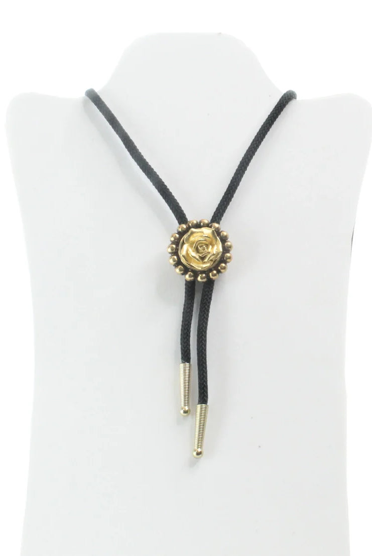 GOLD ROSE BUD BOLO 2D NECKLACE - Necklaces