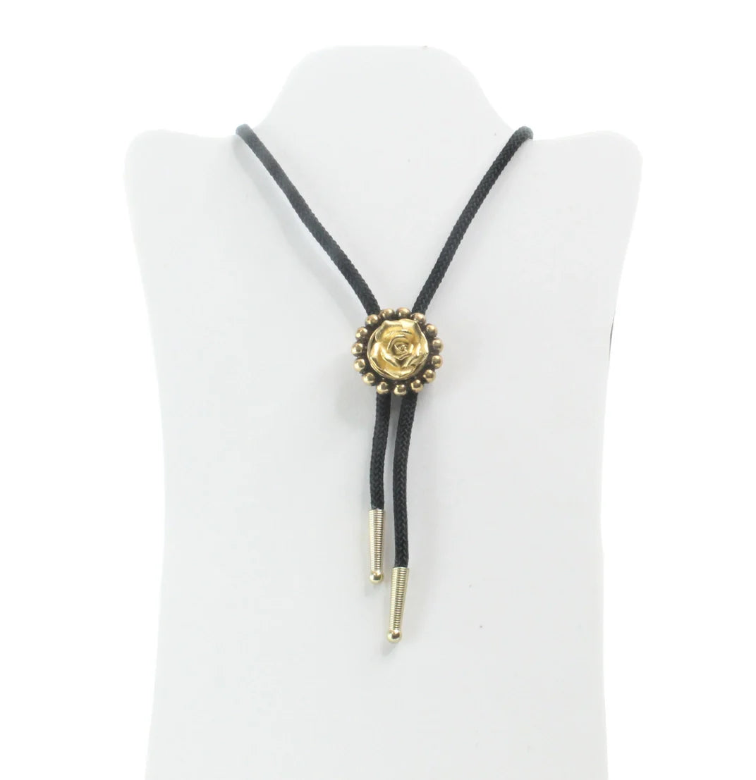 GOLD ROSE BUD BOLO 2D NECKLACE - Necklaces