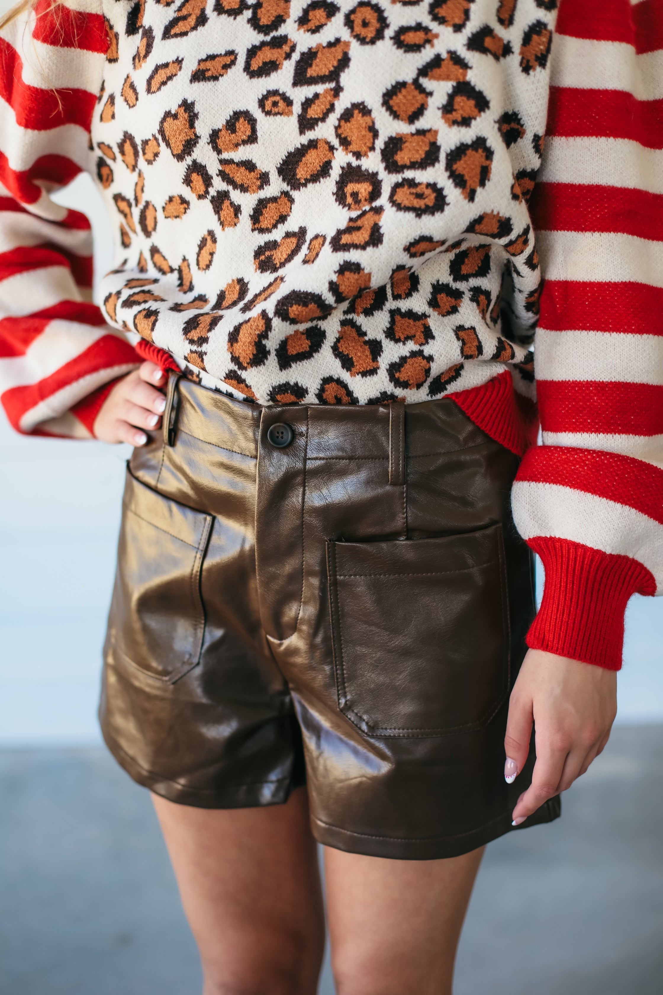 High Waisted Faux Leather ShortsHigh Waisted Faux Leather Shorts With Pockets, Belt Loops, LightweightAurea Lux Collective