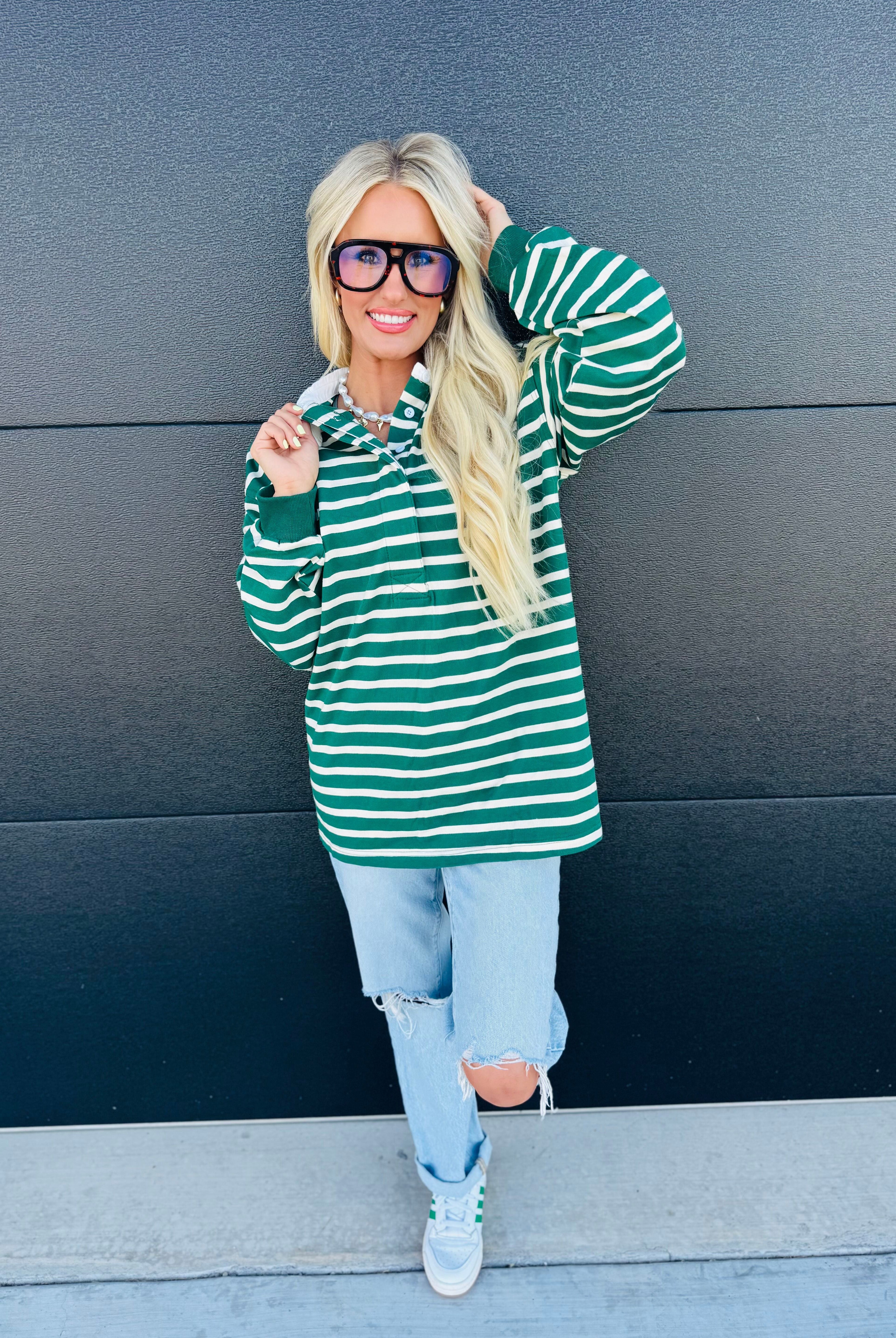 HUNTER GREEN AND CREAM RUGBY POLO SHIRT