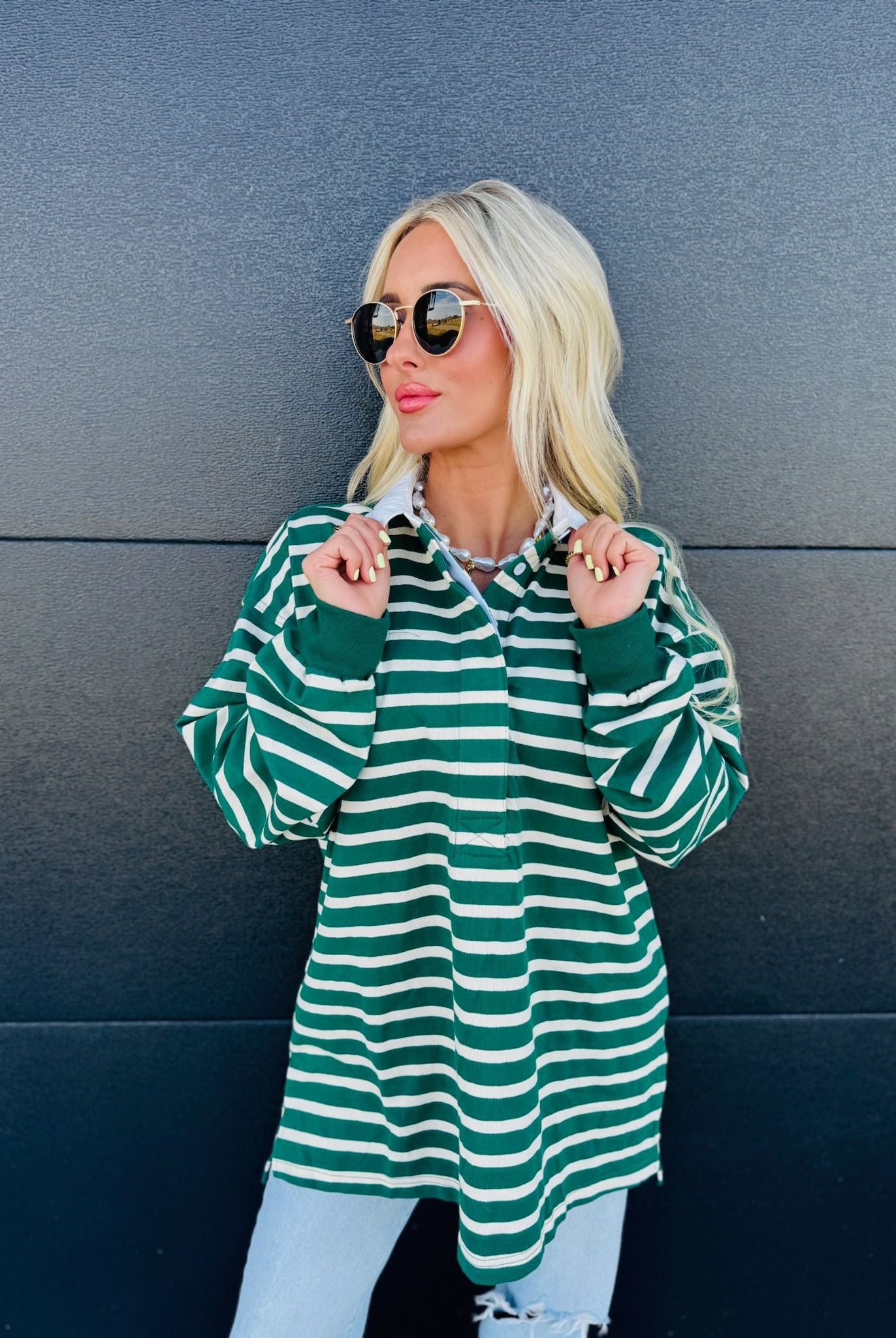 HUNTER GREEN AND CREAM RUGBY POLO SHIRT