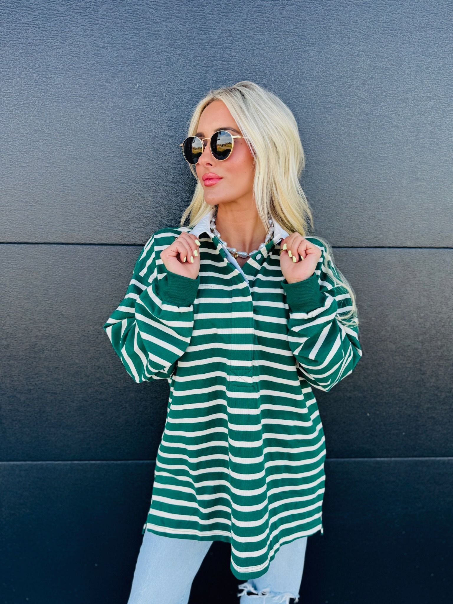 HUNTER GREEN AND CREAM RUGBY POLO SHIRT