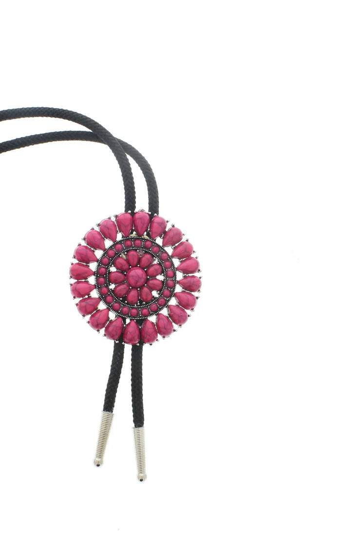 LARGE TURQUOISE and PINK STONE CONCHO BOLO TIES - Necklaces