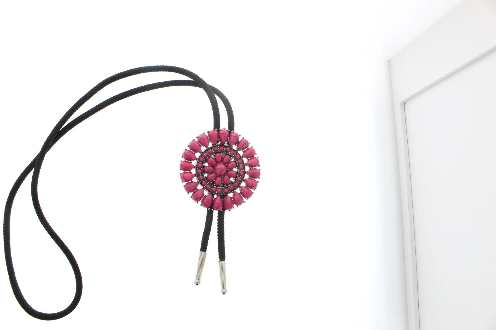 LARGE TURQUOISE and PINK STONE CONCHO BOLO TIES - Necklaces