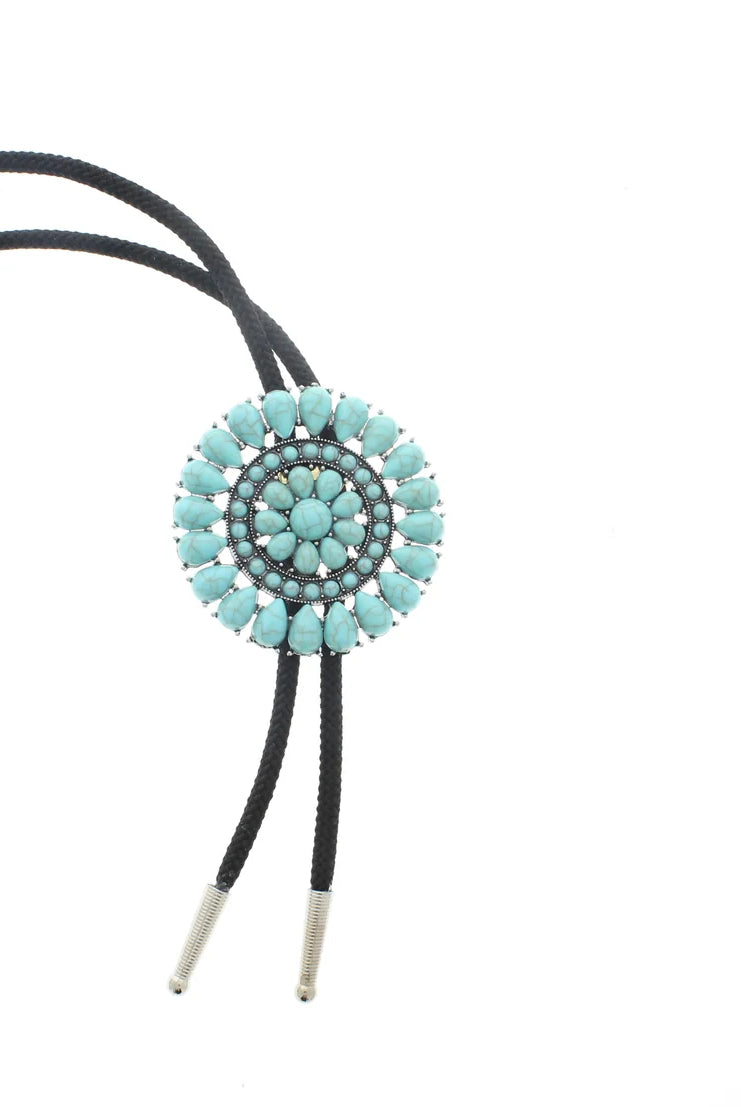 LARGE TURQUOISE and PINK STONE CONCHO BOLO TIES - Necklaces