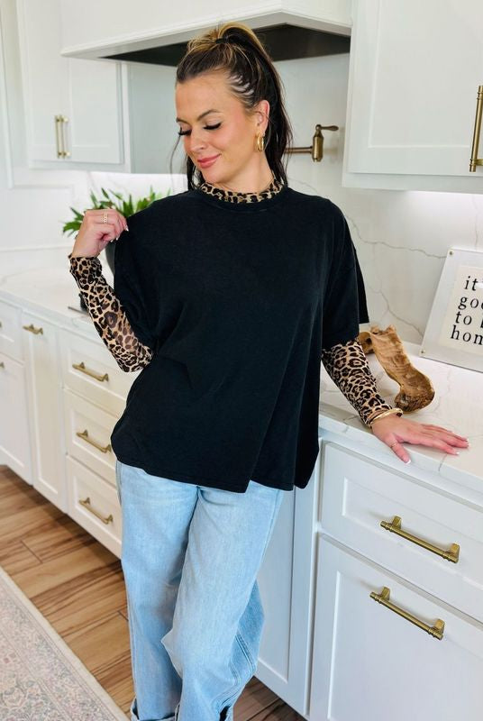 LEOPARD SHEER TOP - Tops