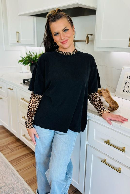 LEOPARD SHEER TOP - Tops