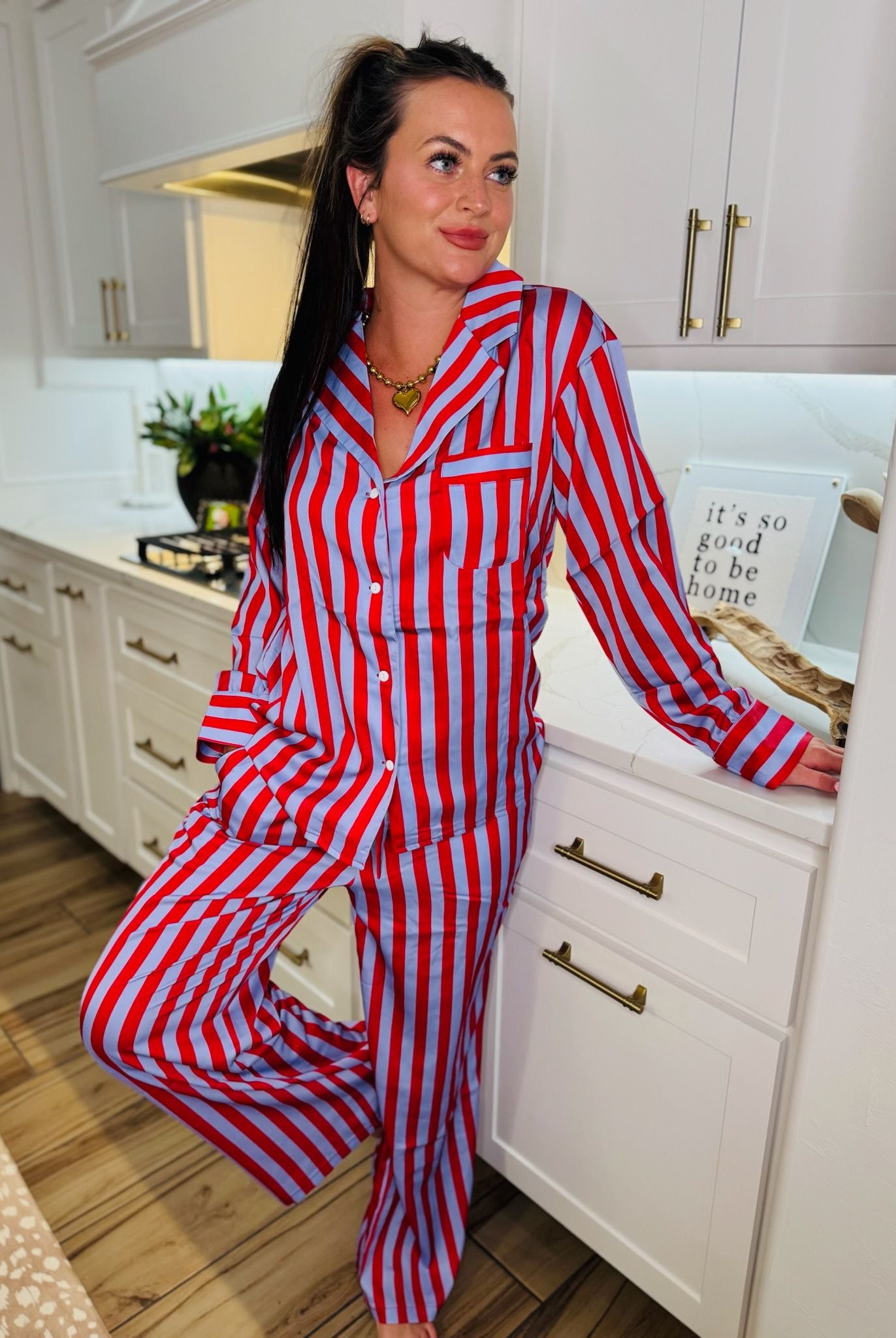 LILAC STRIPED SATIN CUTE PJ SET BY KATYDID