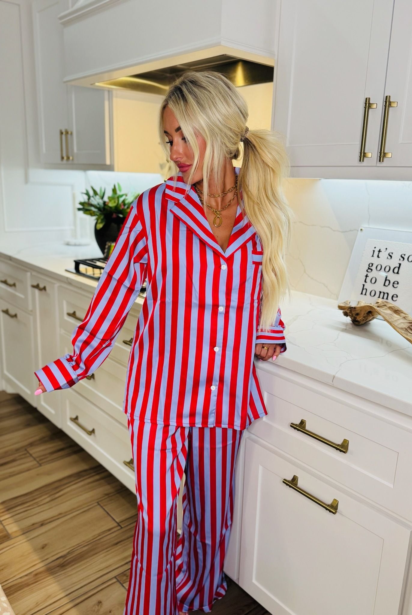 LILAC STRIPED SATIN CUTE PJ SET BY KATYDID - L