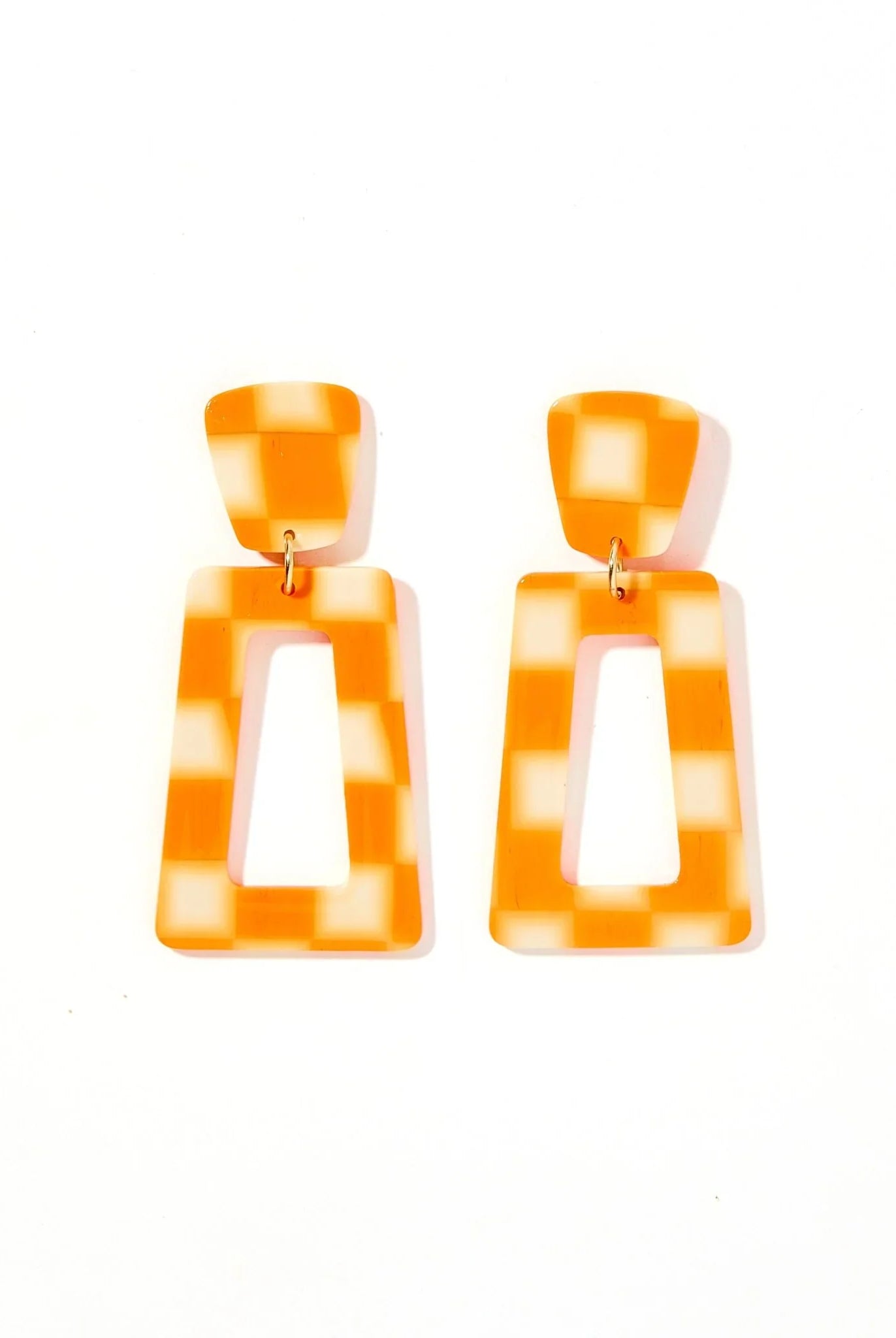 LINNY & CO KENNEDY STATEMENT EARRINGS ORANGE CHECKERED - Earrings
