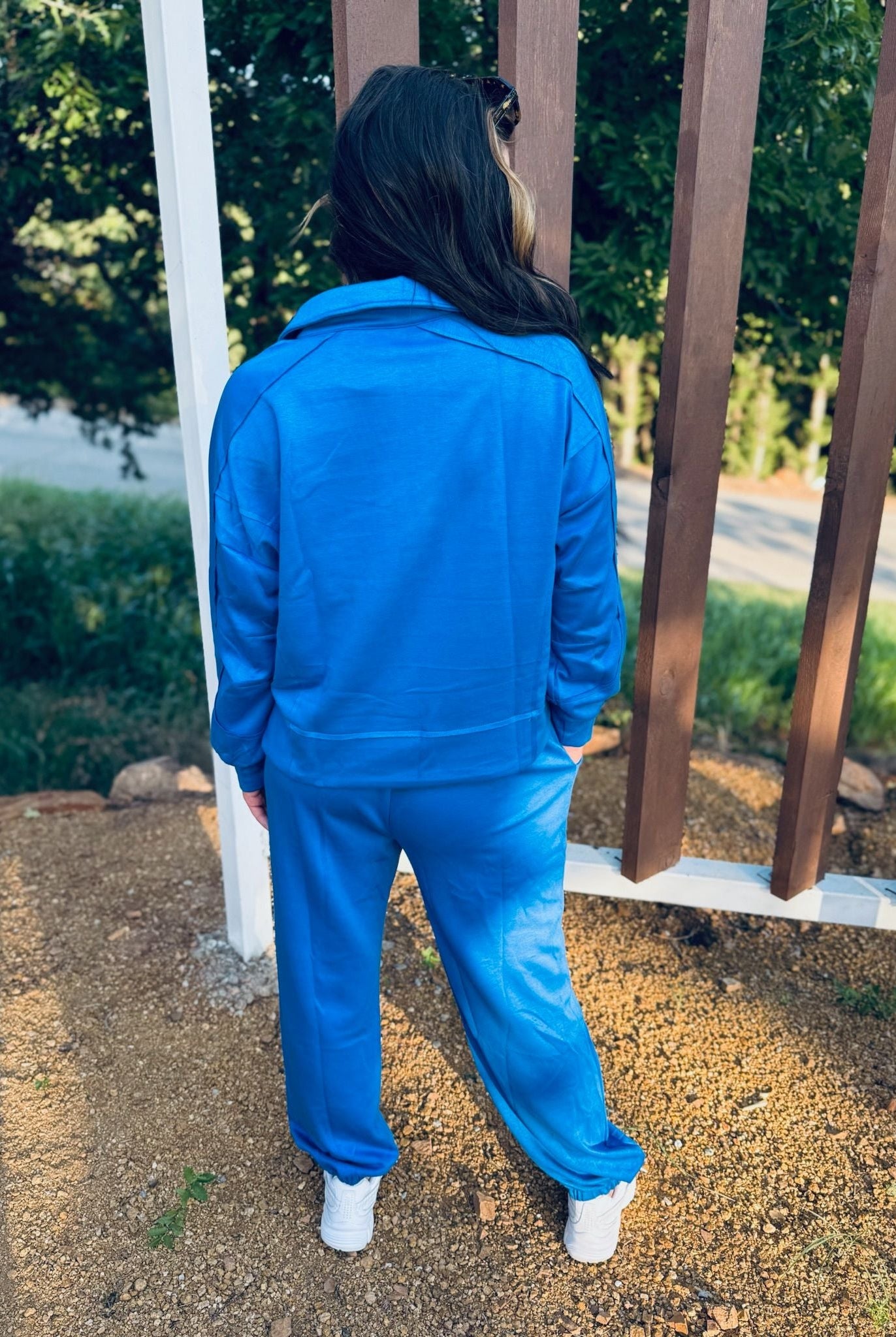 LUXE KNIT OCEAN BLUE MATCHING SET WITH JOGGERS AND POLO STYLE TOP