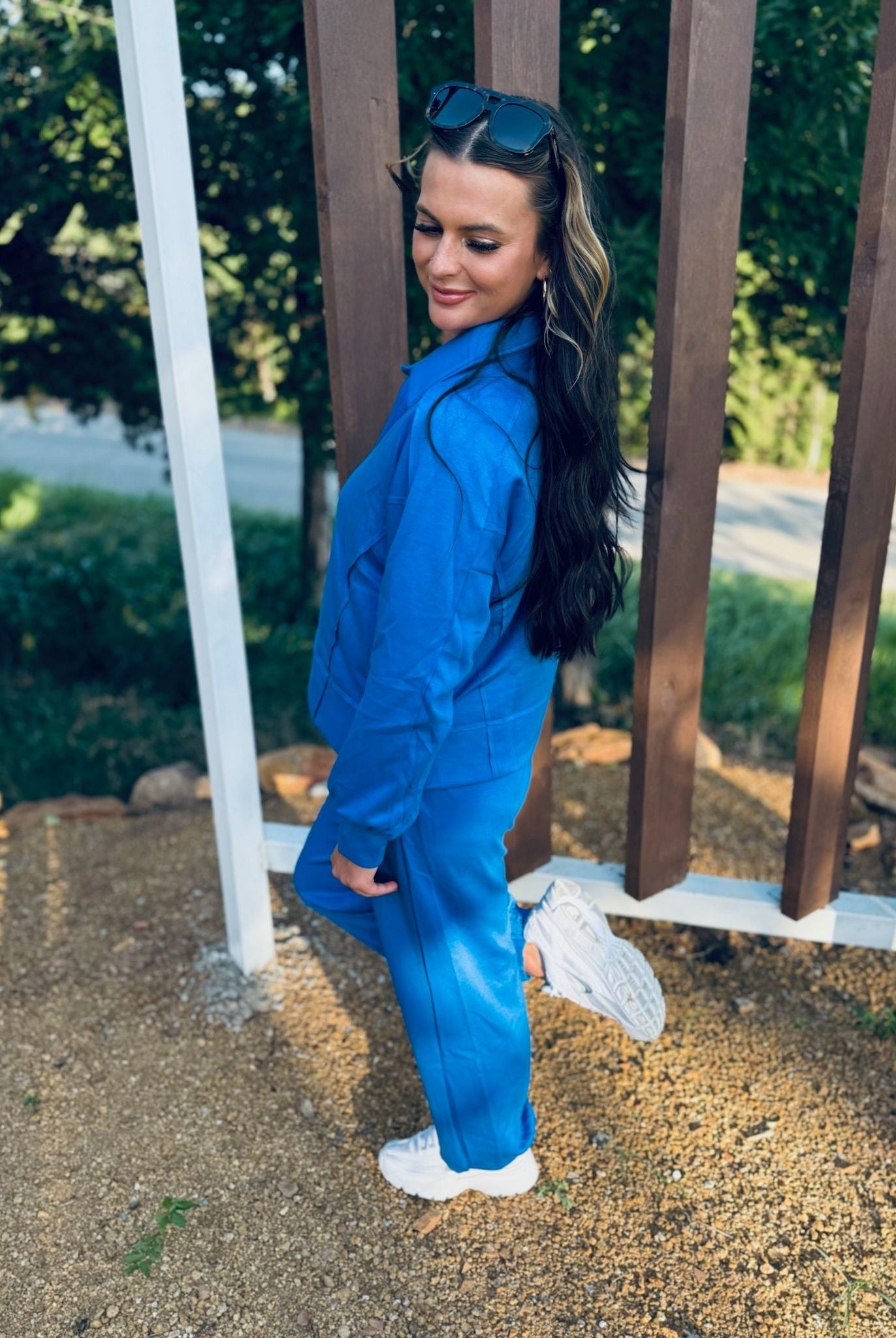 LUXE KNIT OCEAN BLUE MATCHING SET WITH JOGGERS AND POLO STYLE TOP