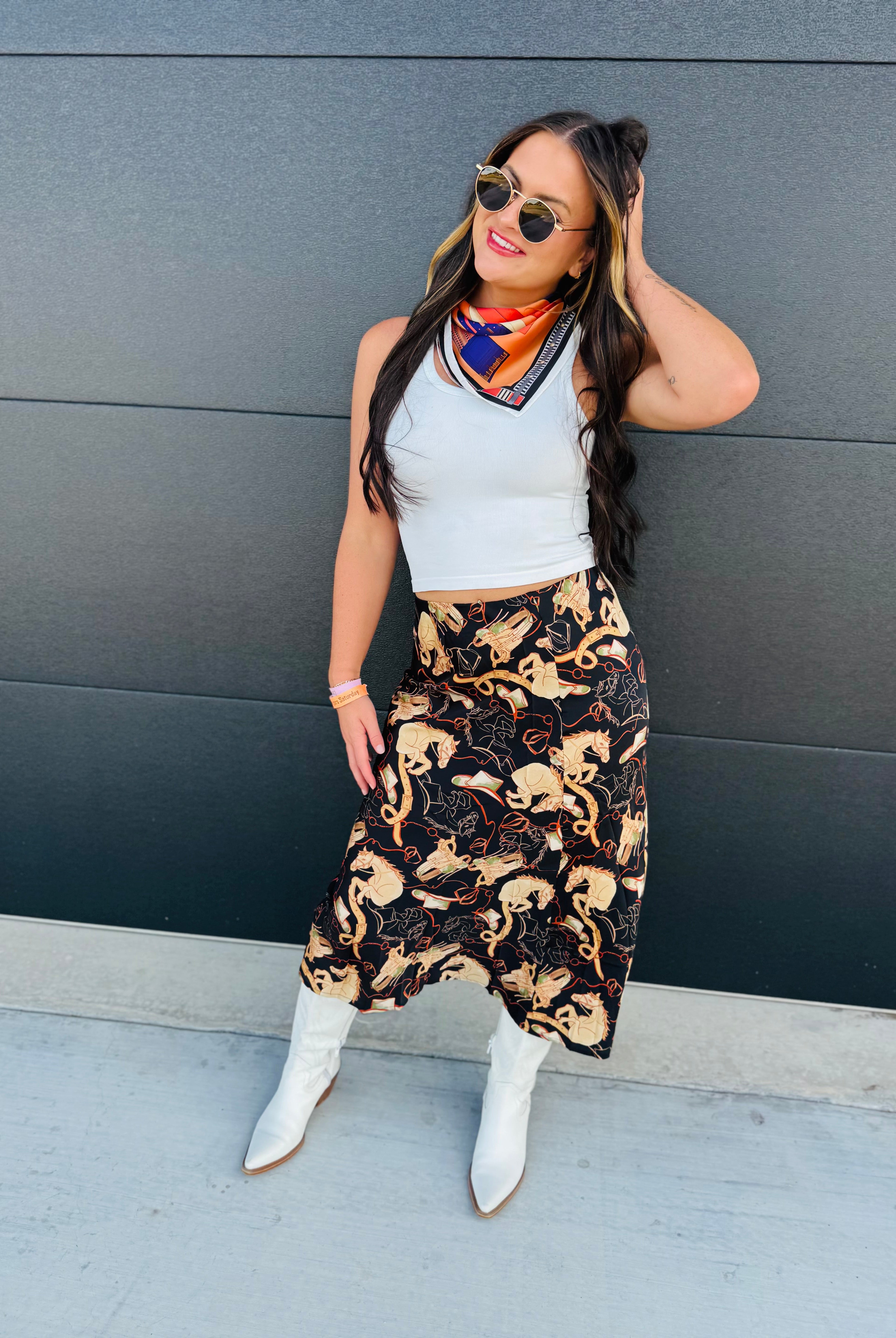 MULTI PRINT BLACK EQUESTRIAN SKIRT - Bottoms