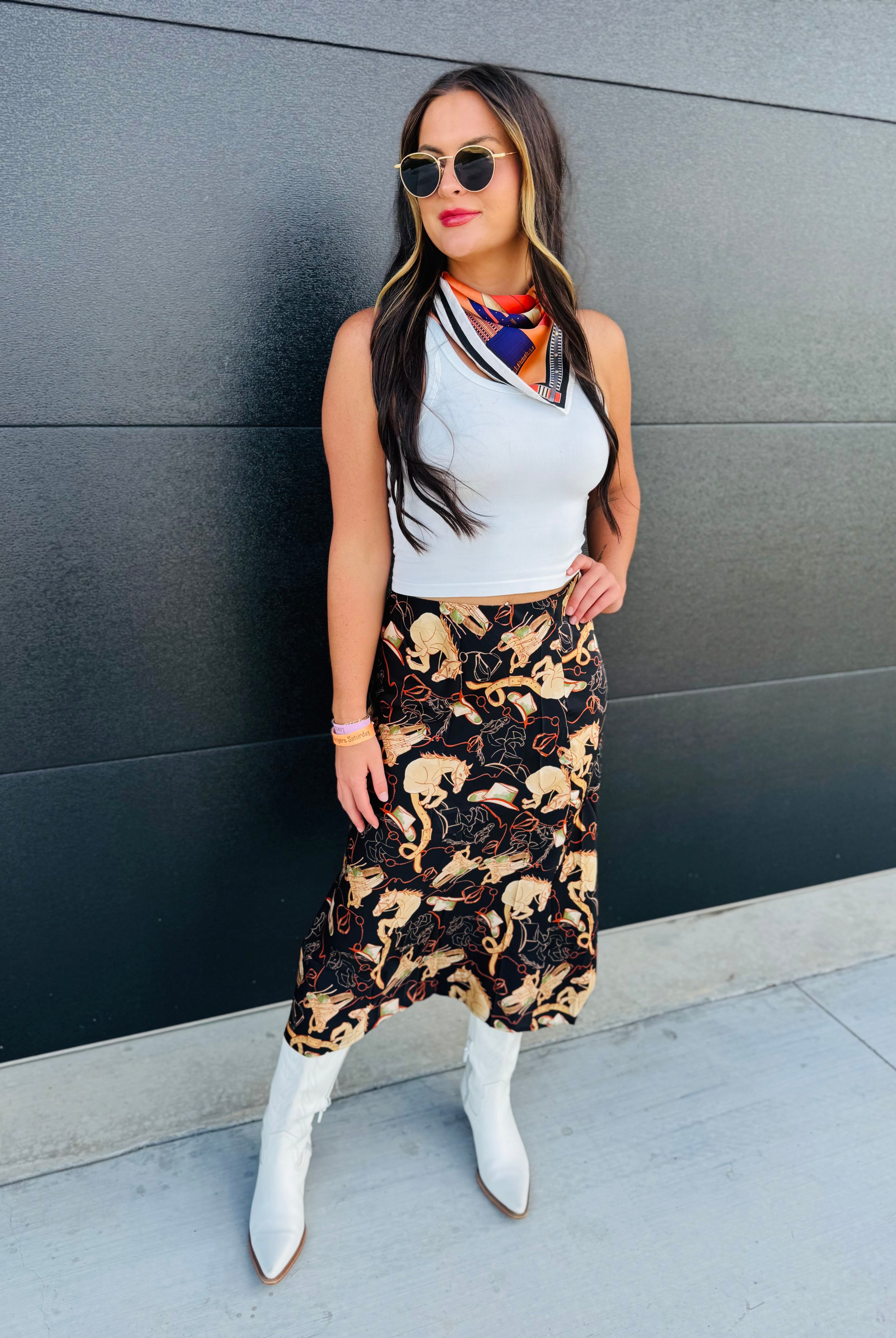 MULTI PRINT BLACK EQUESTRIAN SKIRT - Bottoms