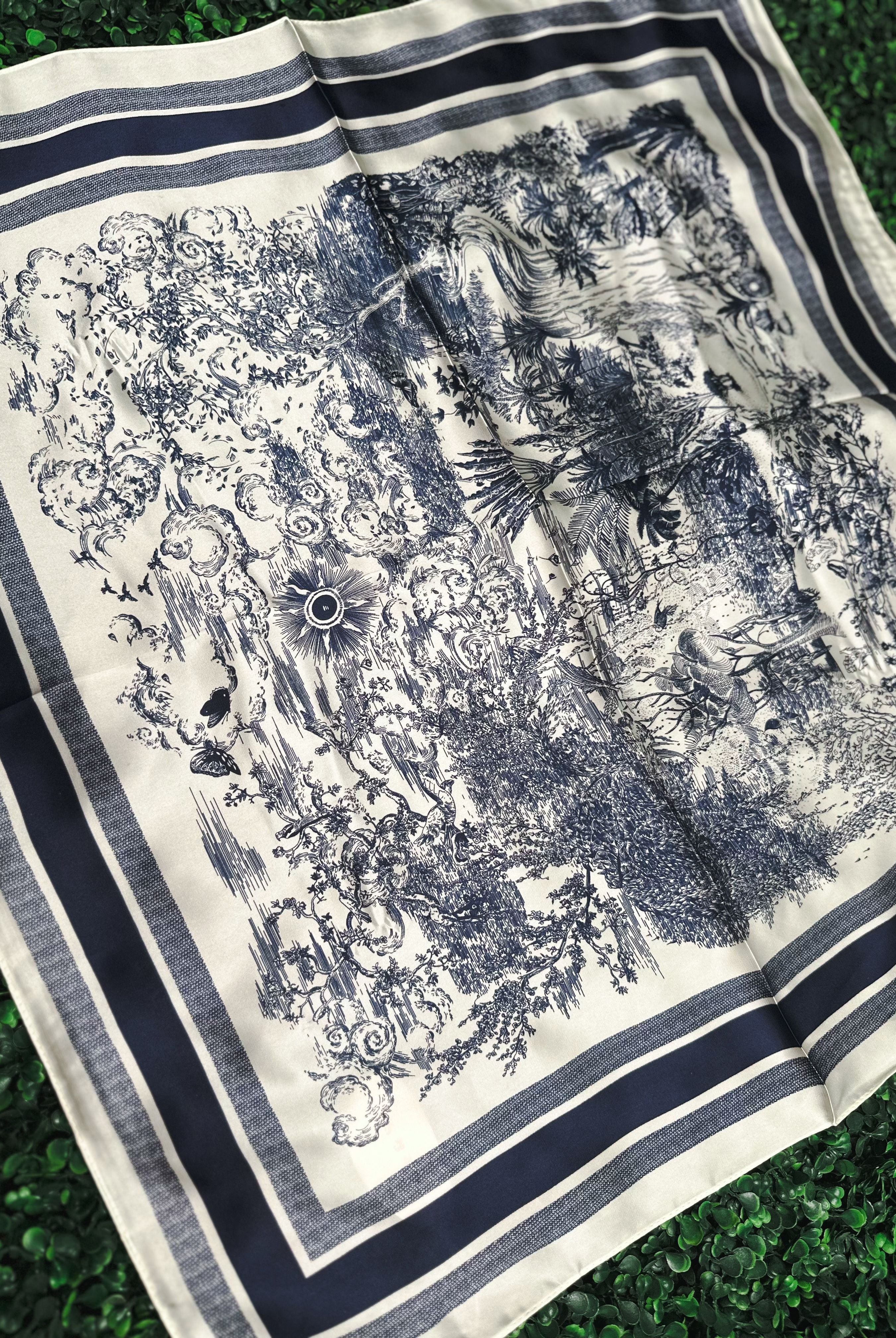 NAVY AND WHITE TOILE NECK SCARF