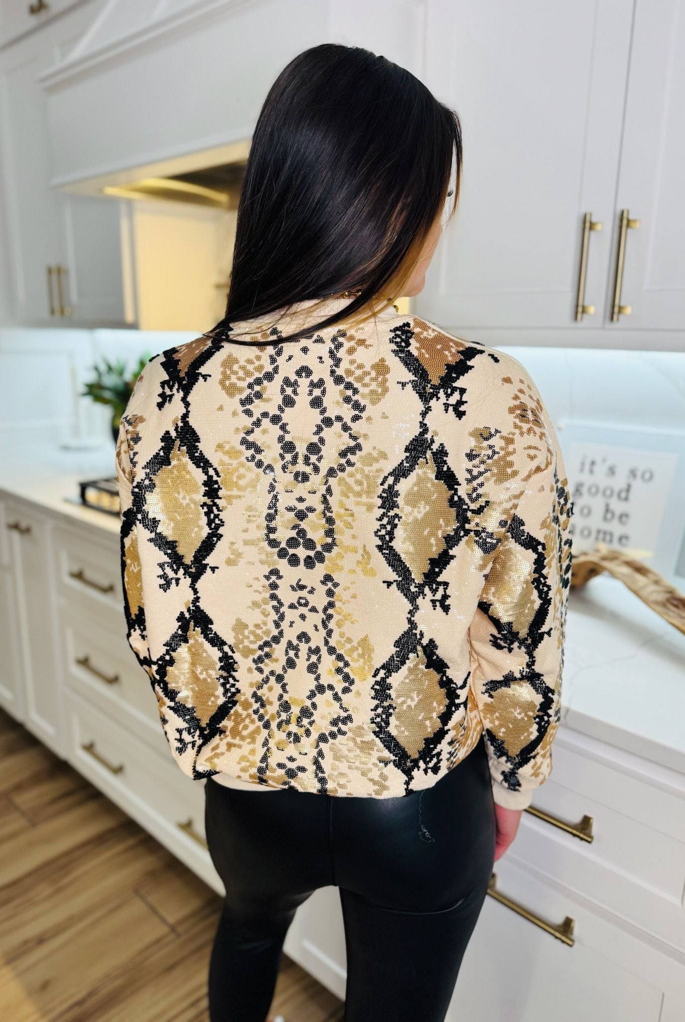 NEUTRAL AND BLACK PYTHON PRINT QUEEN OF SPARKLES SWEATSHIRT - Tops