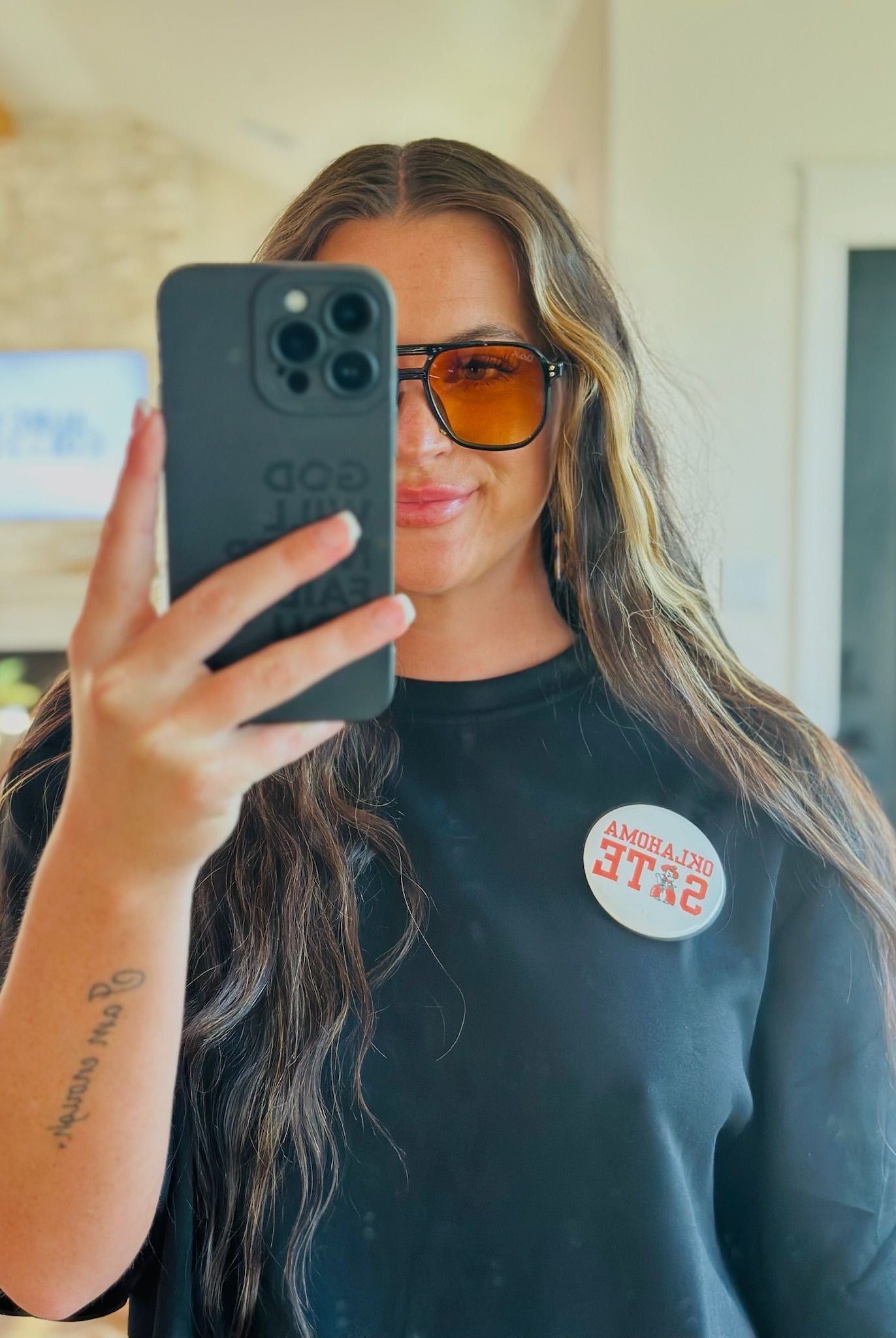 OKLAHOMA STATE GAME DAY BUTTON- ORANGE AND BLACK