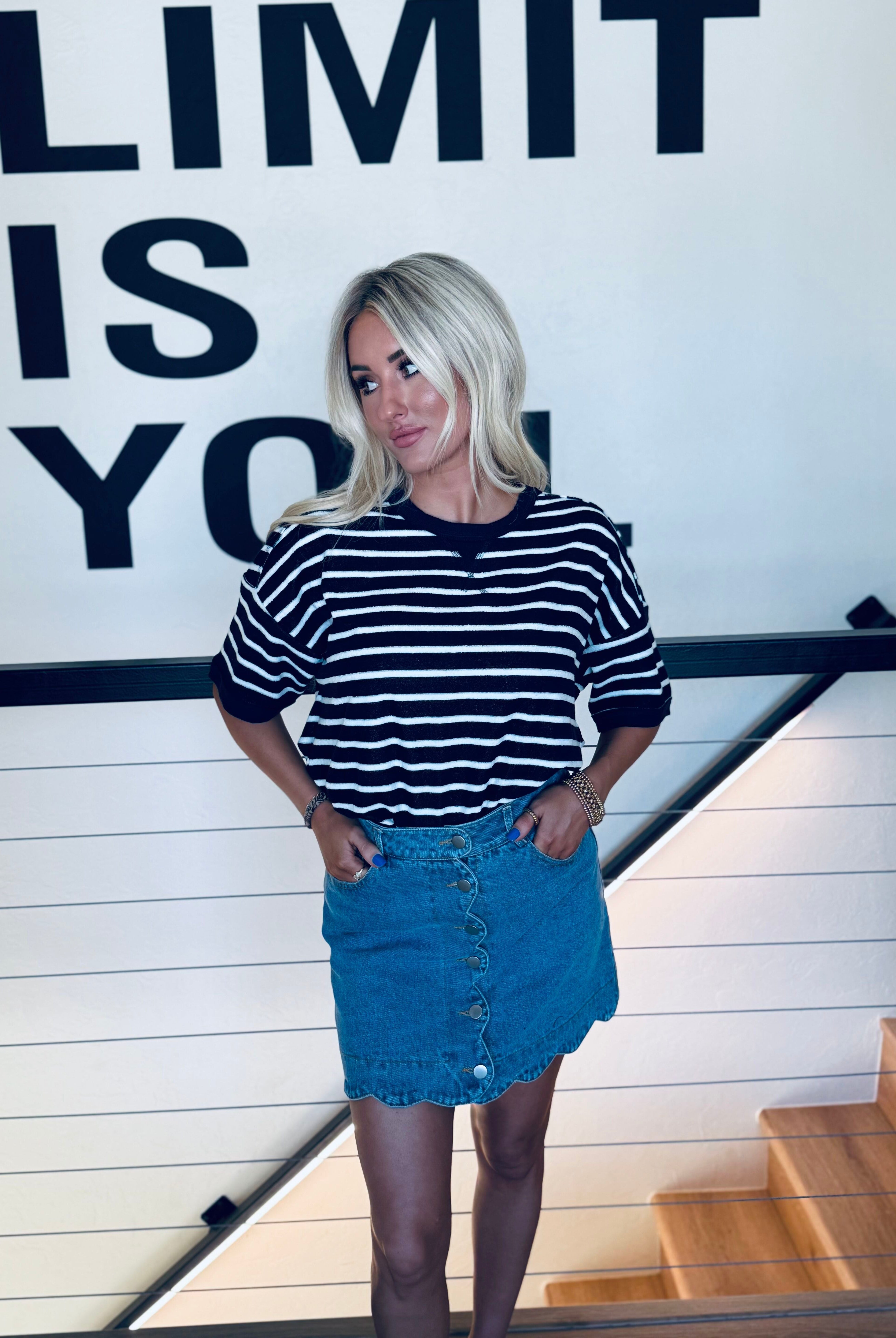 OVERSIZED STRIPE CASUAL COMFY KNIT TOP NAVY/WHITE - Tops