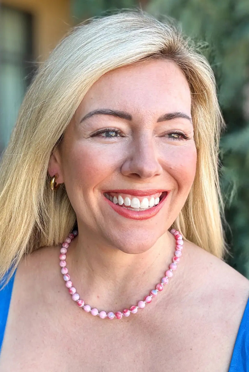 PINK STONE BEADED NECKLACE- MABEL - Necklaces