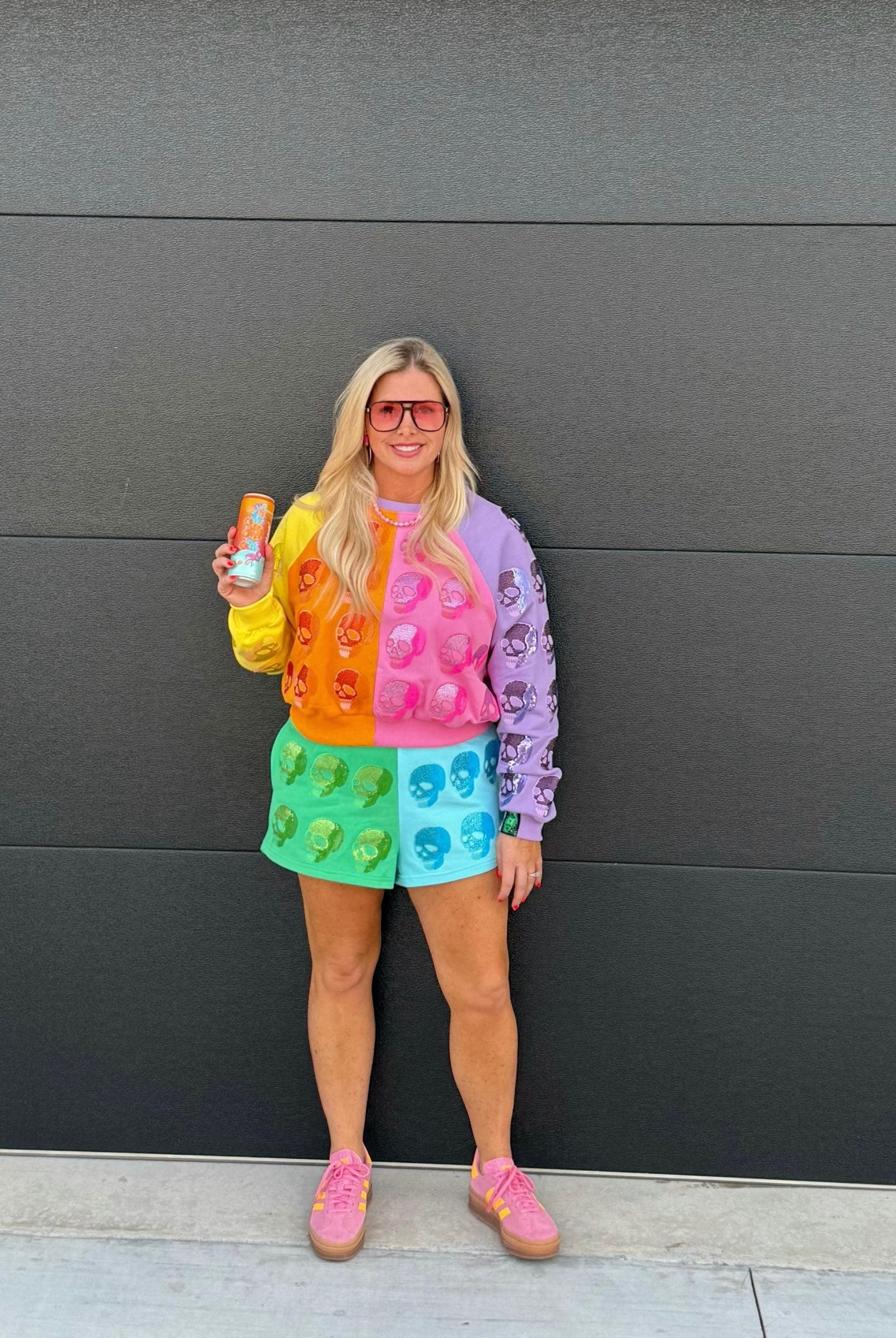 QUEEN OF SPARKLES COLOR BLOCK MULTI SKULL SHORTS - Bottoms