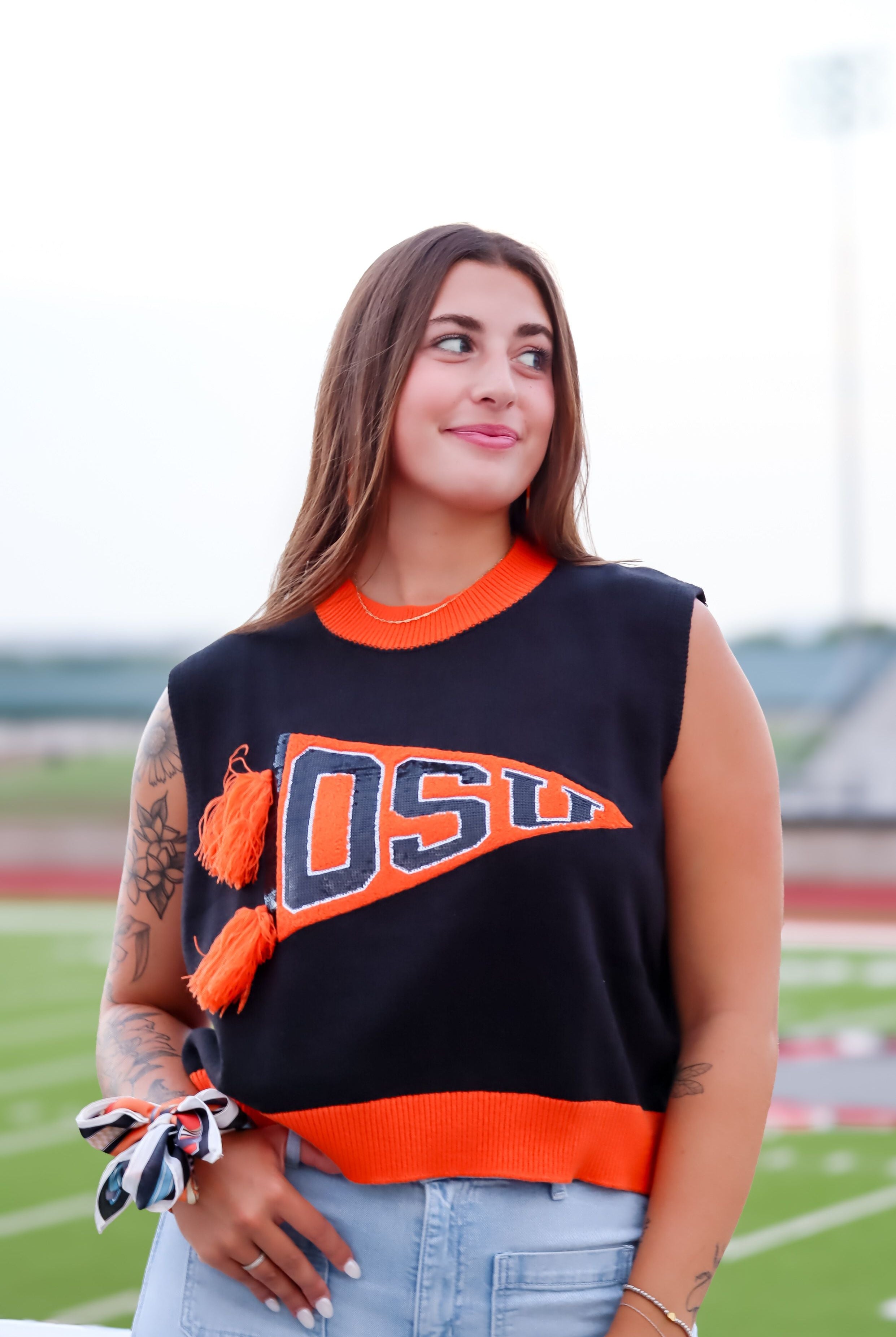QUEEN OF SPARKLES OSU PENNANT SWEATER TANK - Tops
