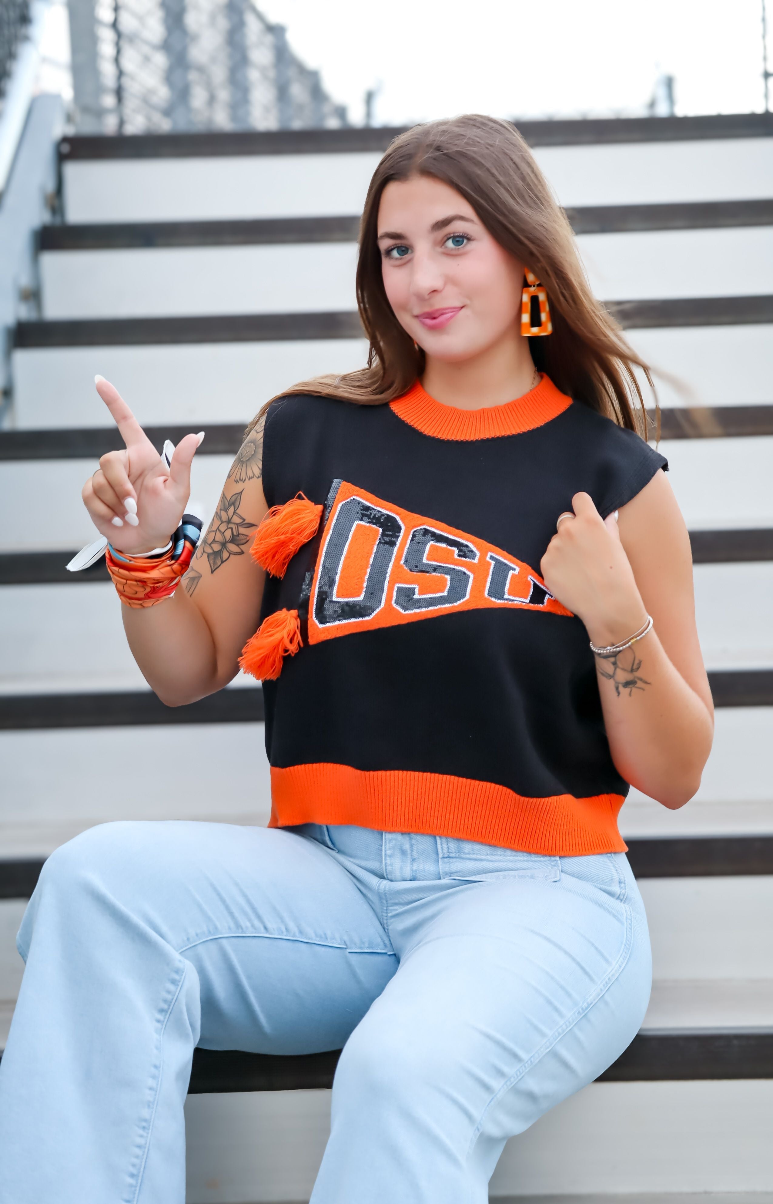 QUEEN OF SPARKLES OSU PENNANT SWEATER TANK - Tops