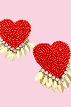 RED HEART EARRINGS WITH GOLD SPIKE- STATEMENT EARRINGS - Earrings
