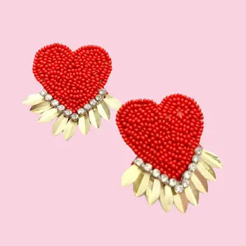 RED HEART EARRINGS WITH GOLD SPIKE- STATEMENT EARRINGS - Earrings