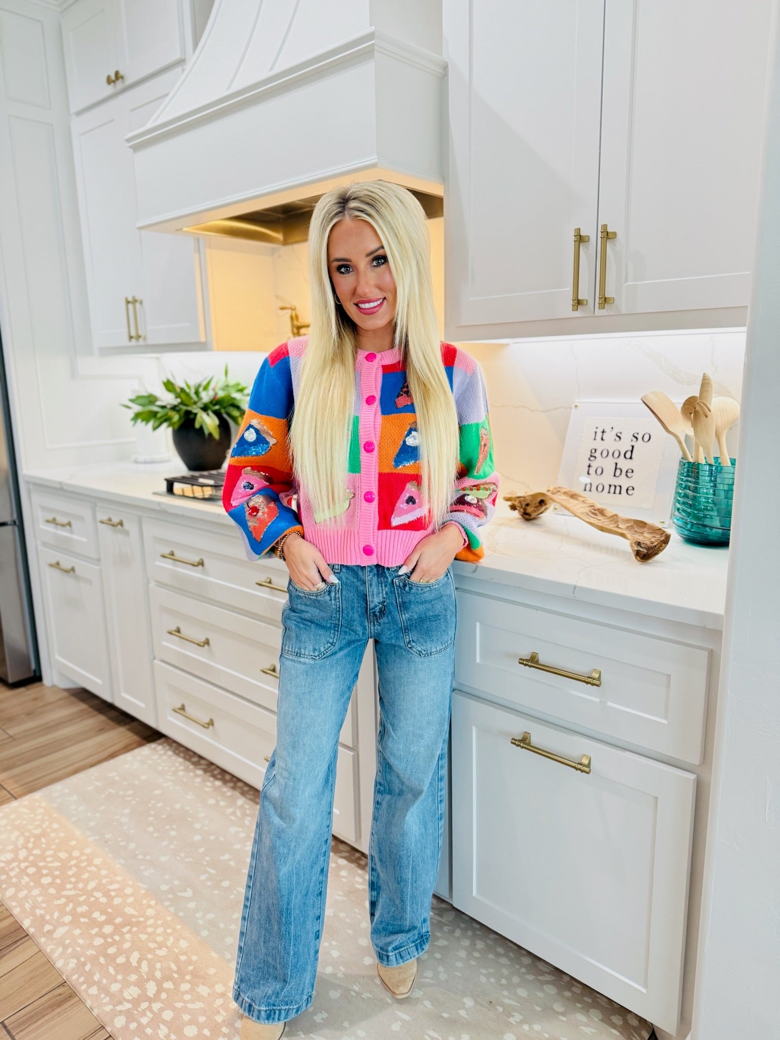 SAIGE DENIM HIGH-RISE DOUBLE POCKET WIDE-LEG HEART-BACK JEANS - Bottoms