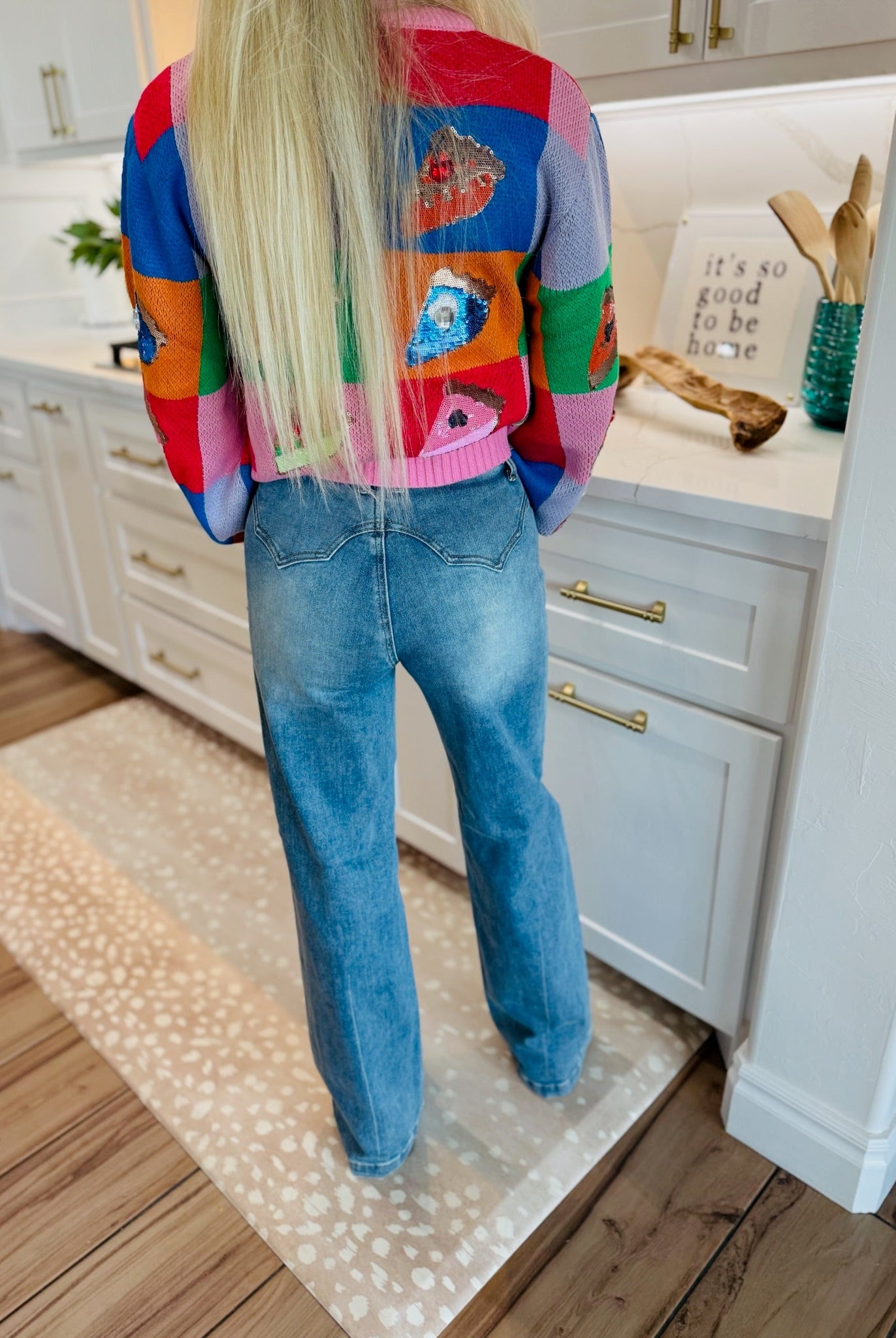 SAIGE DENIM HIGH-RISE DOUBLE POCKET WIDE-LEG HEART-BACK JEANS - Bottoms