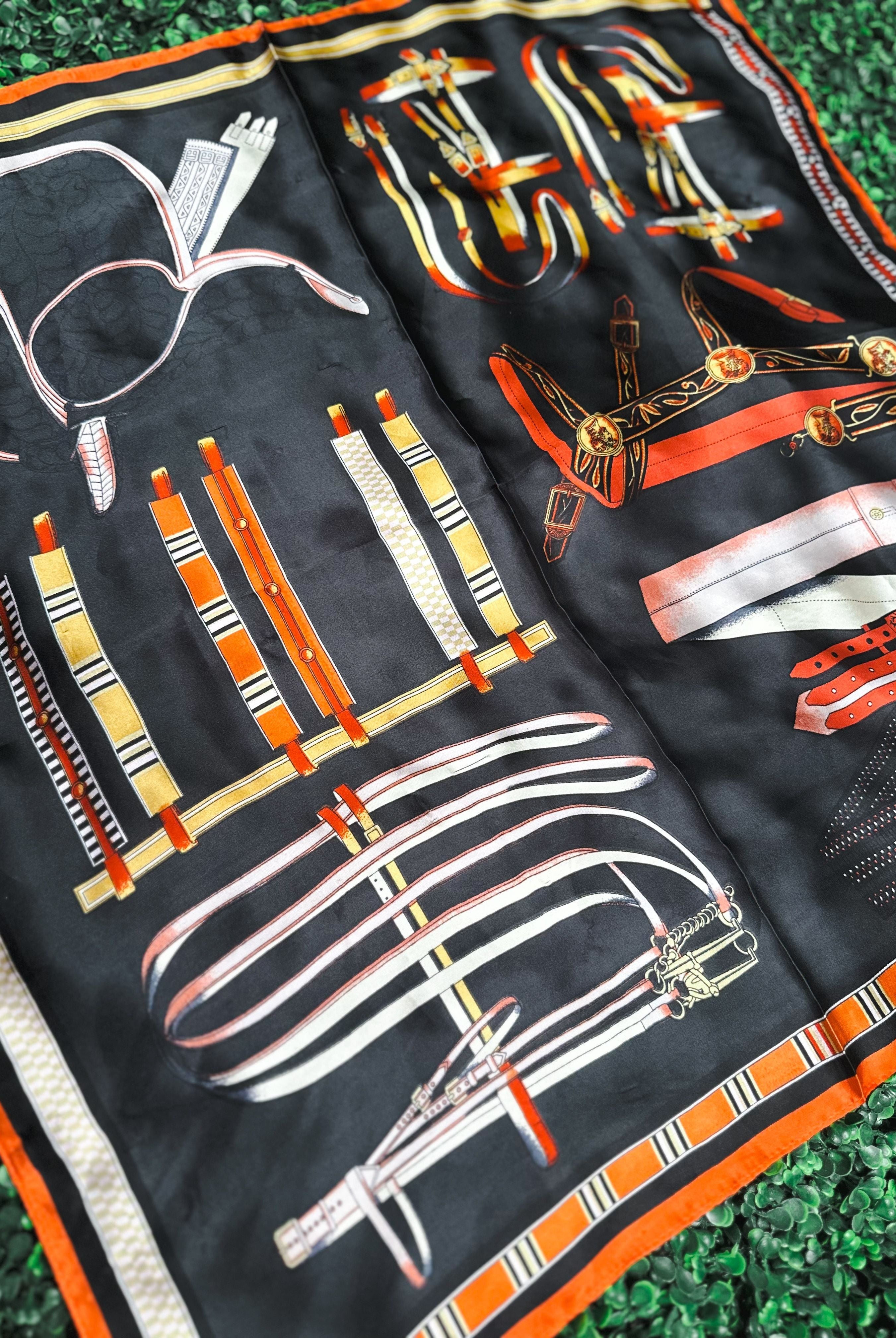 SILK SQUARE SCARF WITH EQUESTRIAN SADDLE PRINT