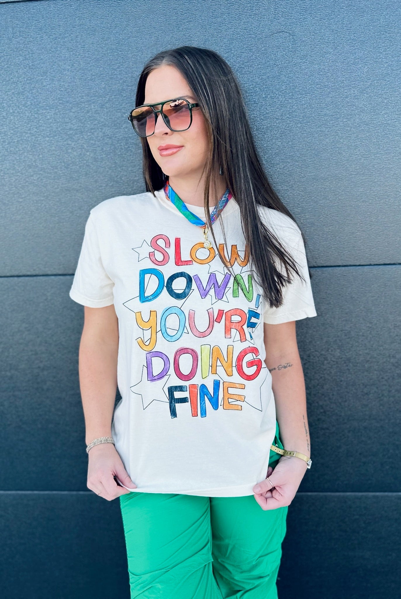 SLOW DOWN YOU’RE DOING FINE TEE- CREAM - Tops
