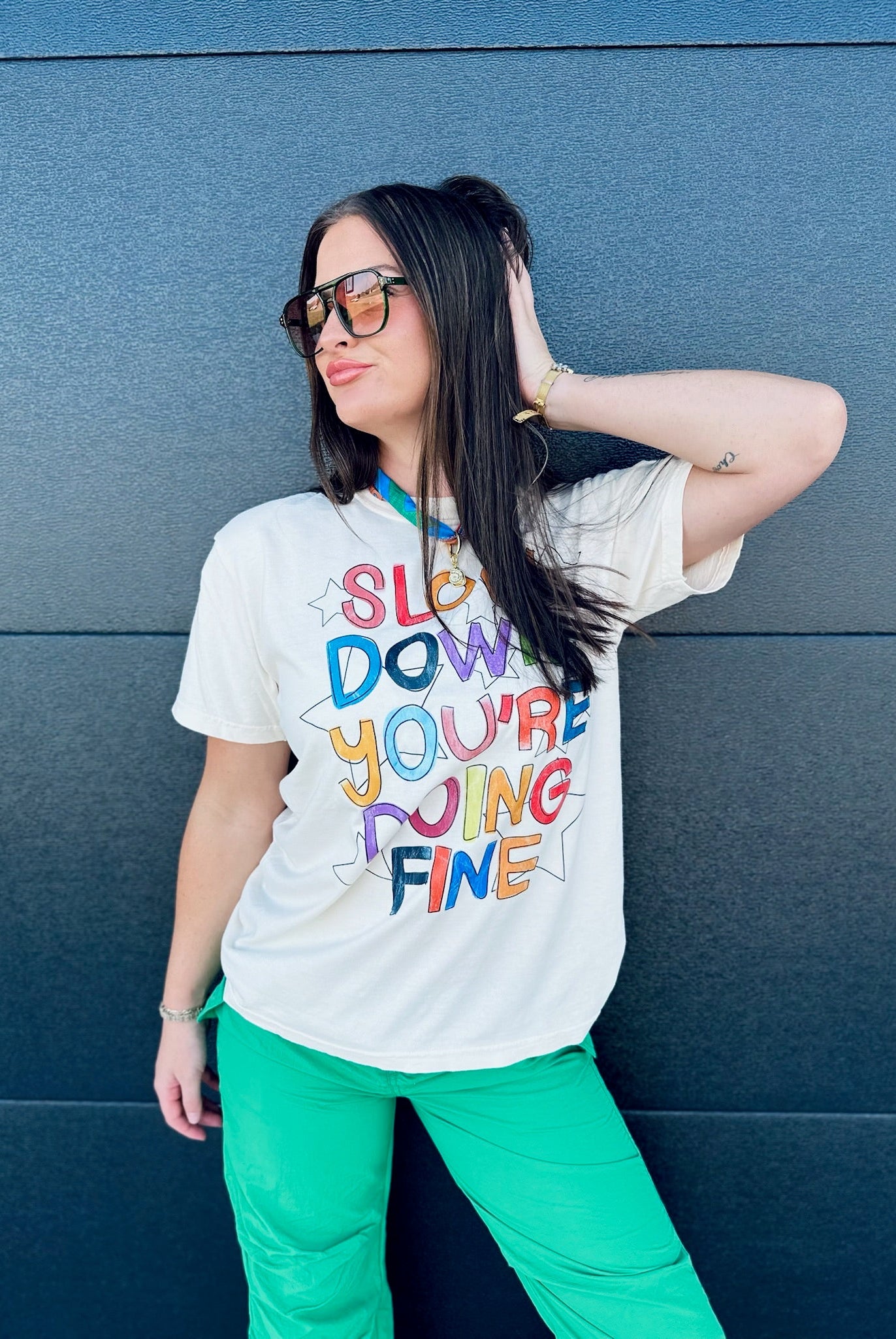 SLOW DOWN YOU’RE DOING FINE TEE- CREAM - Tops