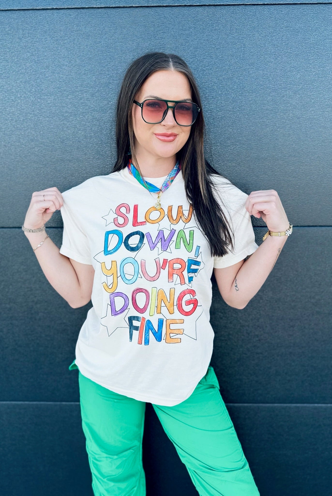SLOW DOWN YOU’RE DOING FINE TEE- CREAM - Tops