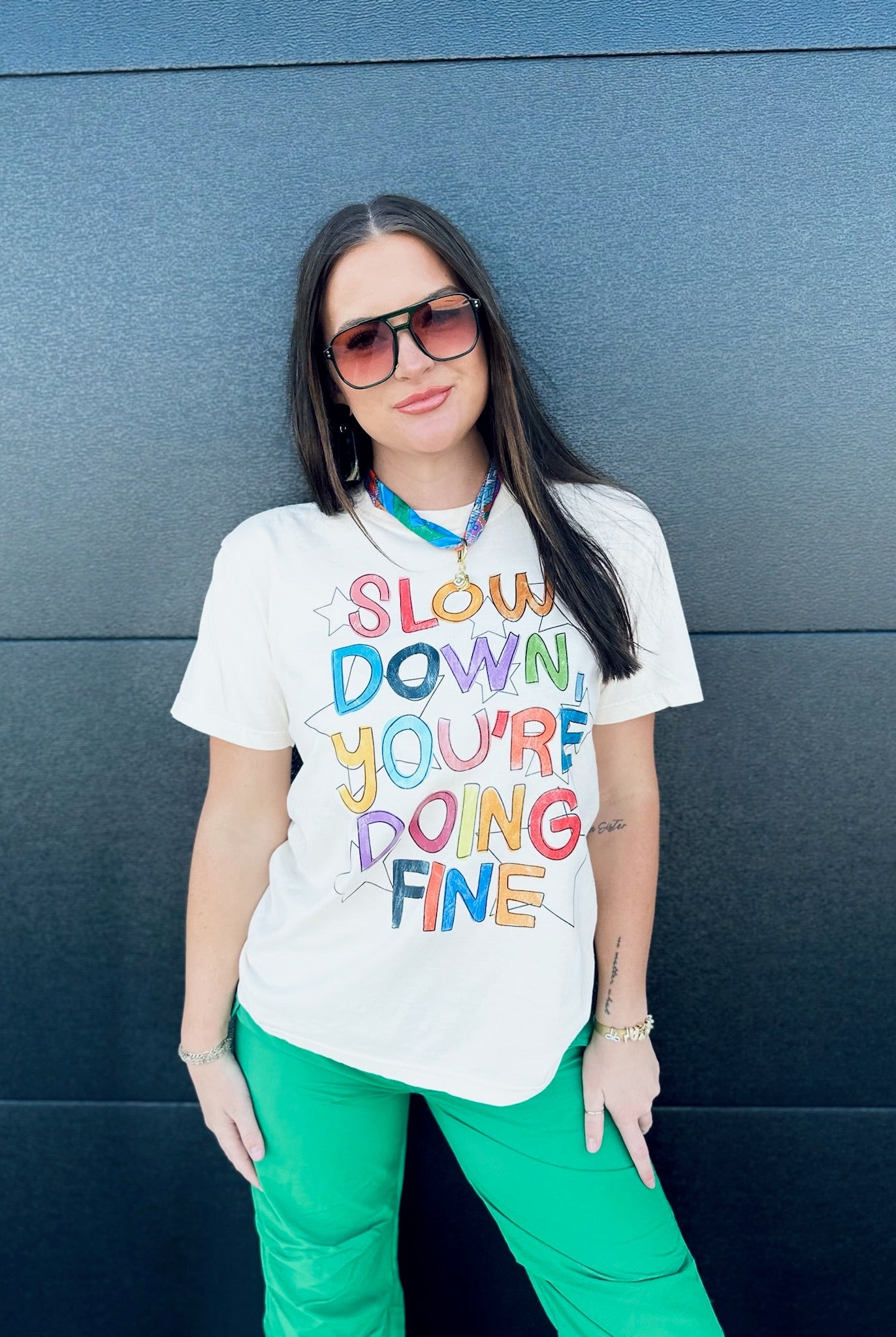 SLOW DOWN YOU’RE DOING FINE TEE- CREAM - Tops