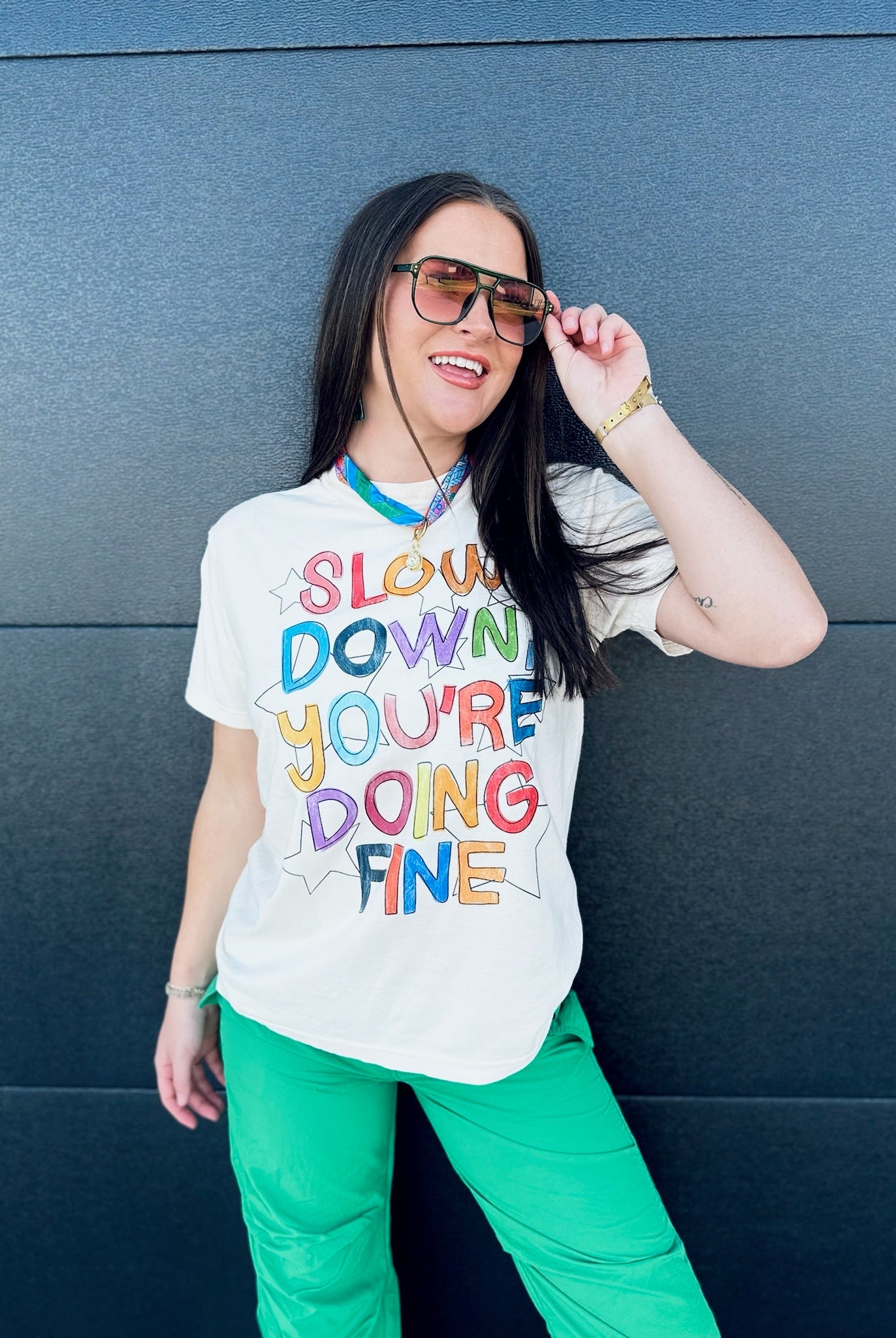 SLOW DOWN YOU’RE DOING FINE TEE- CREAM - Tops
