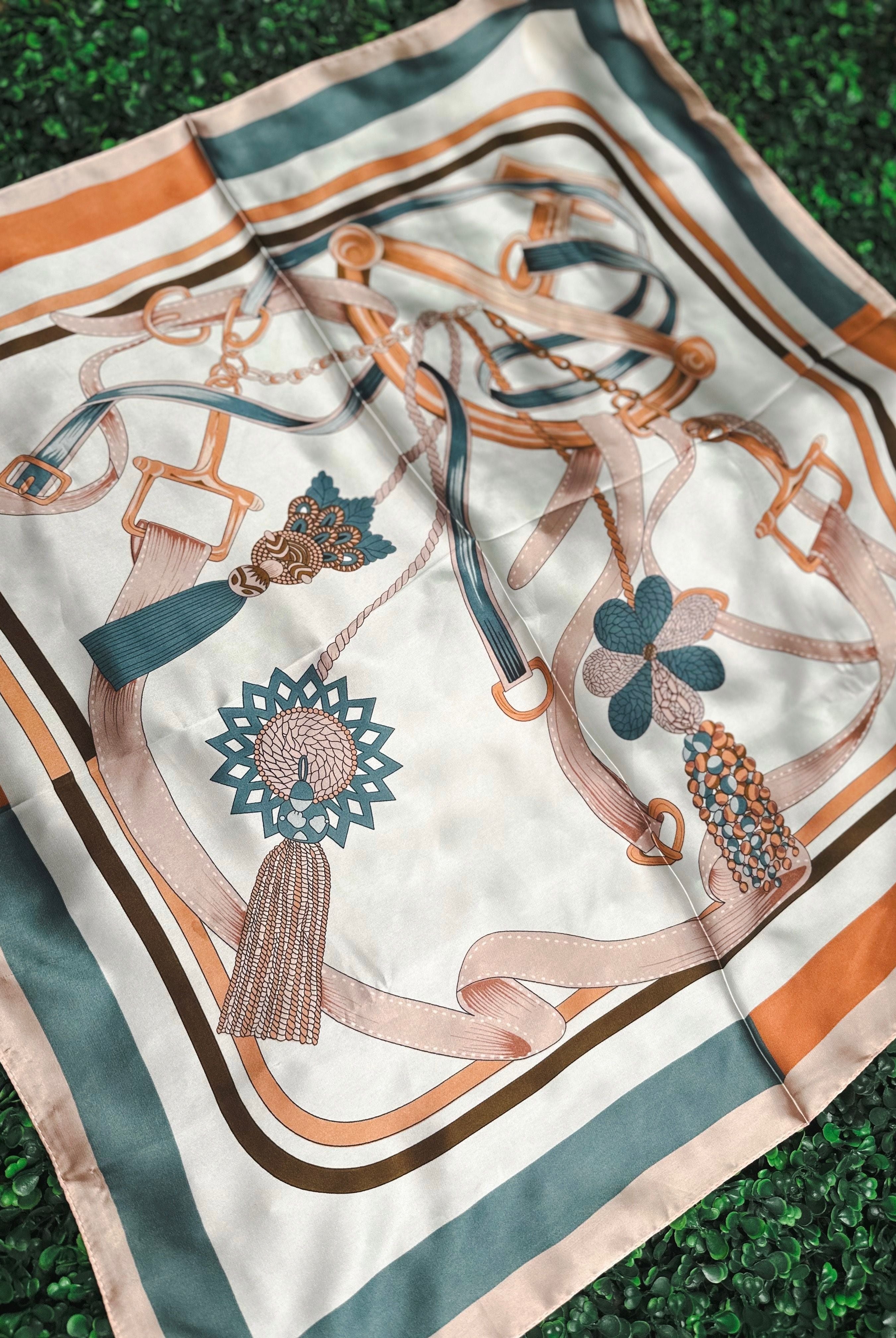 TEAL AND ORANGE ROPE PRINT NECK SCARF