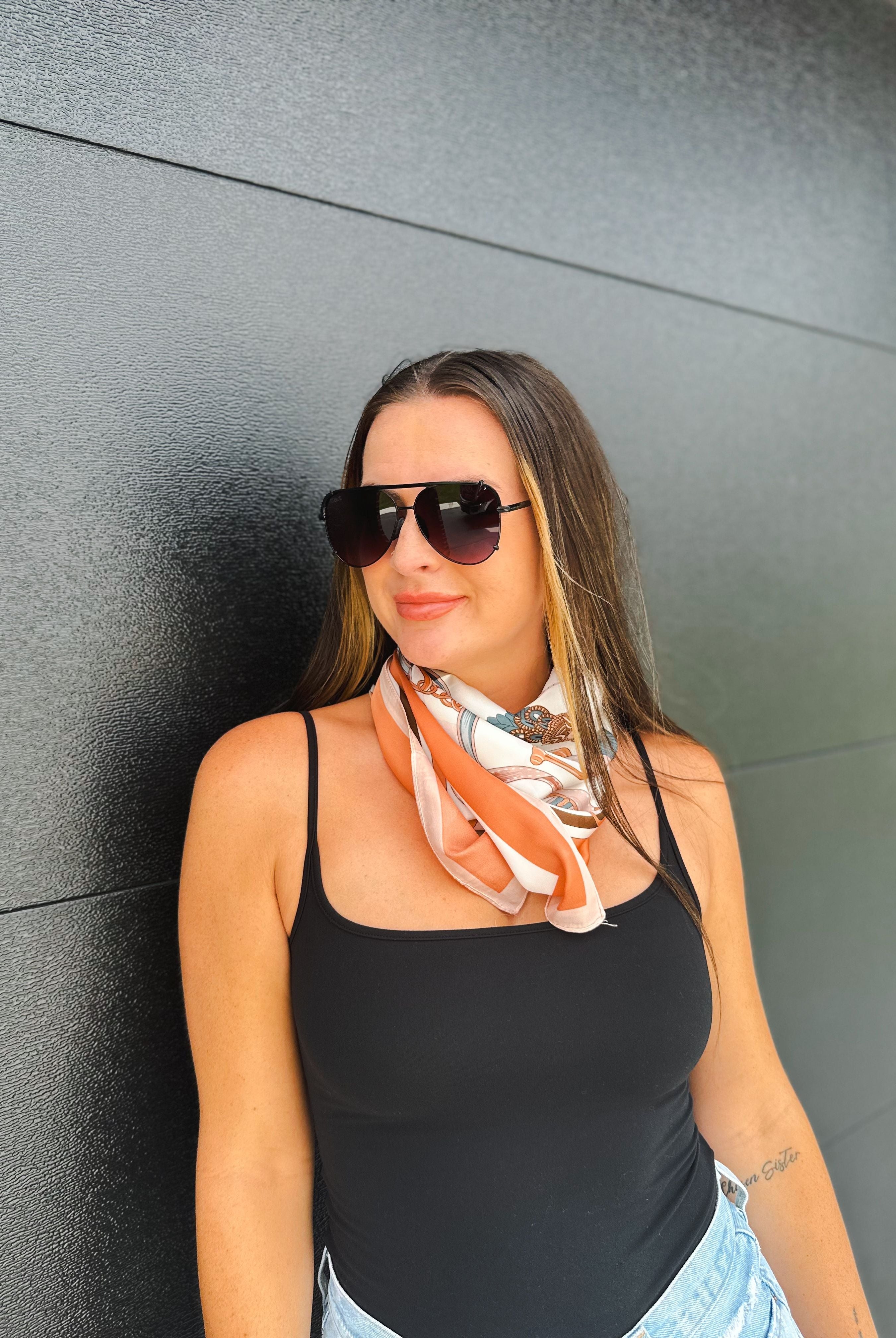 TEAL AND ORANGE ROPE PRINT NECK SCARF
