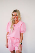 Butter Soft Pink Shorts with drawstring and elastic waist for comfort and style.