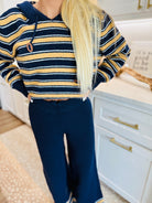 MULTI-COLOR NAVY & BUTTER HOODED KNIT SET- COZY WINTER SET - SET