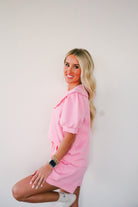 Close-up view of Butter Soft Pink Shorts showcasing scalloped design and luxurious, soft material.