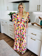 Miranda Puff Sleeve Maxi Dress by Buddy Love with delicate spring florals, perfect for weddings and brunch.