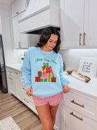 LIGHT BLUE ’MERRY EVERYTHING’ PRESENT EMBROIDERED SWEATSHIRT