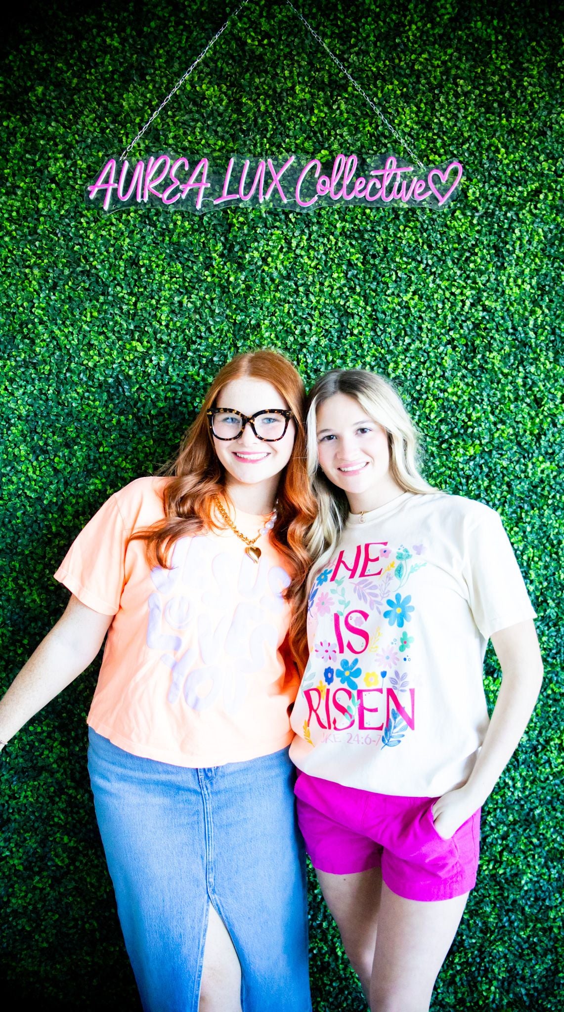 Model wearing the He Is Risen Tee by Poppy & Pine, demonstrating the true-to-size fit and stylish design suitable for everyday wear.